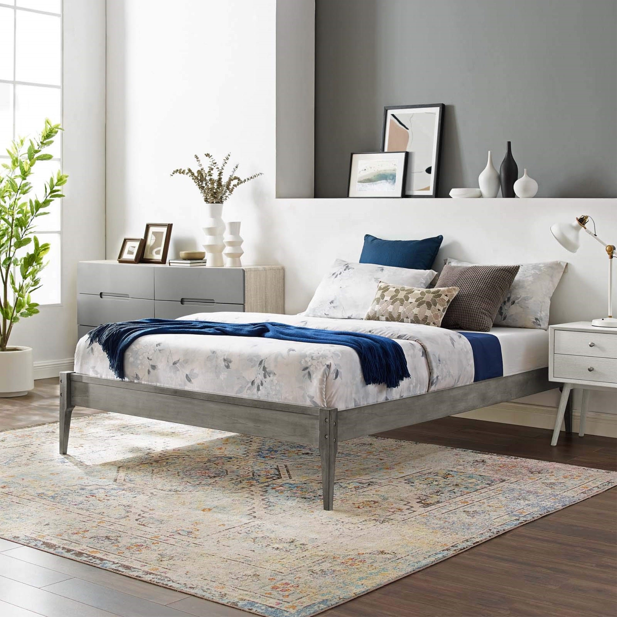 Casafoyer Mod-6246-Gry June Queen Wood Platform Bed Frame, Gray