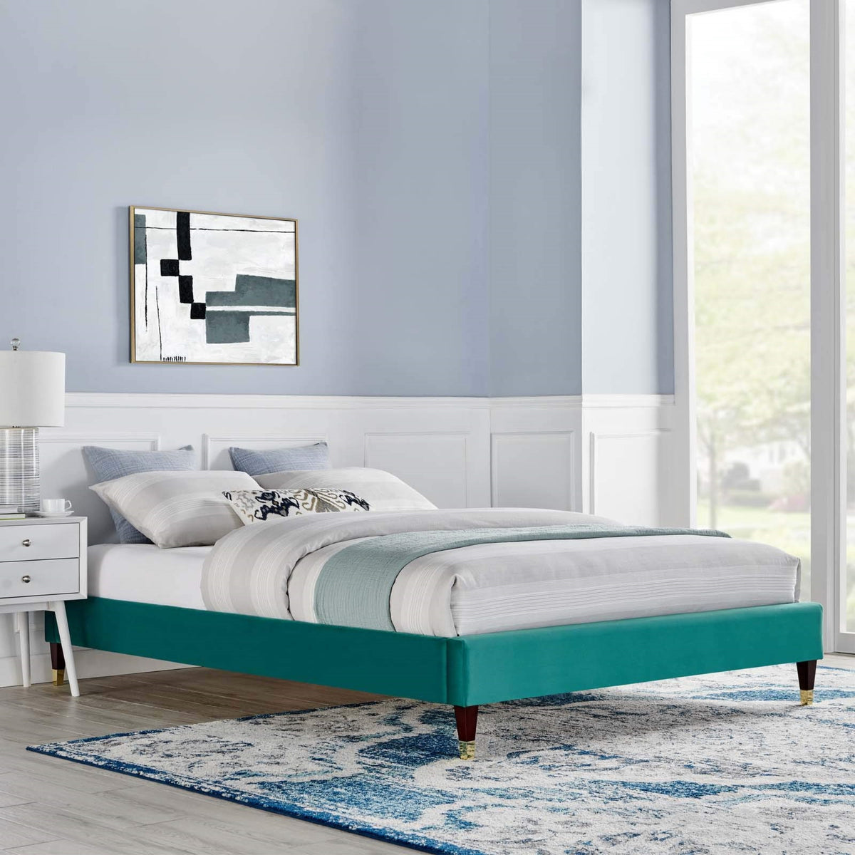 Casafoyer Mod-6269-Tea Harlow Full Performance Velvet Platform Bed Frame, Teal