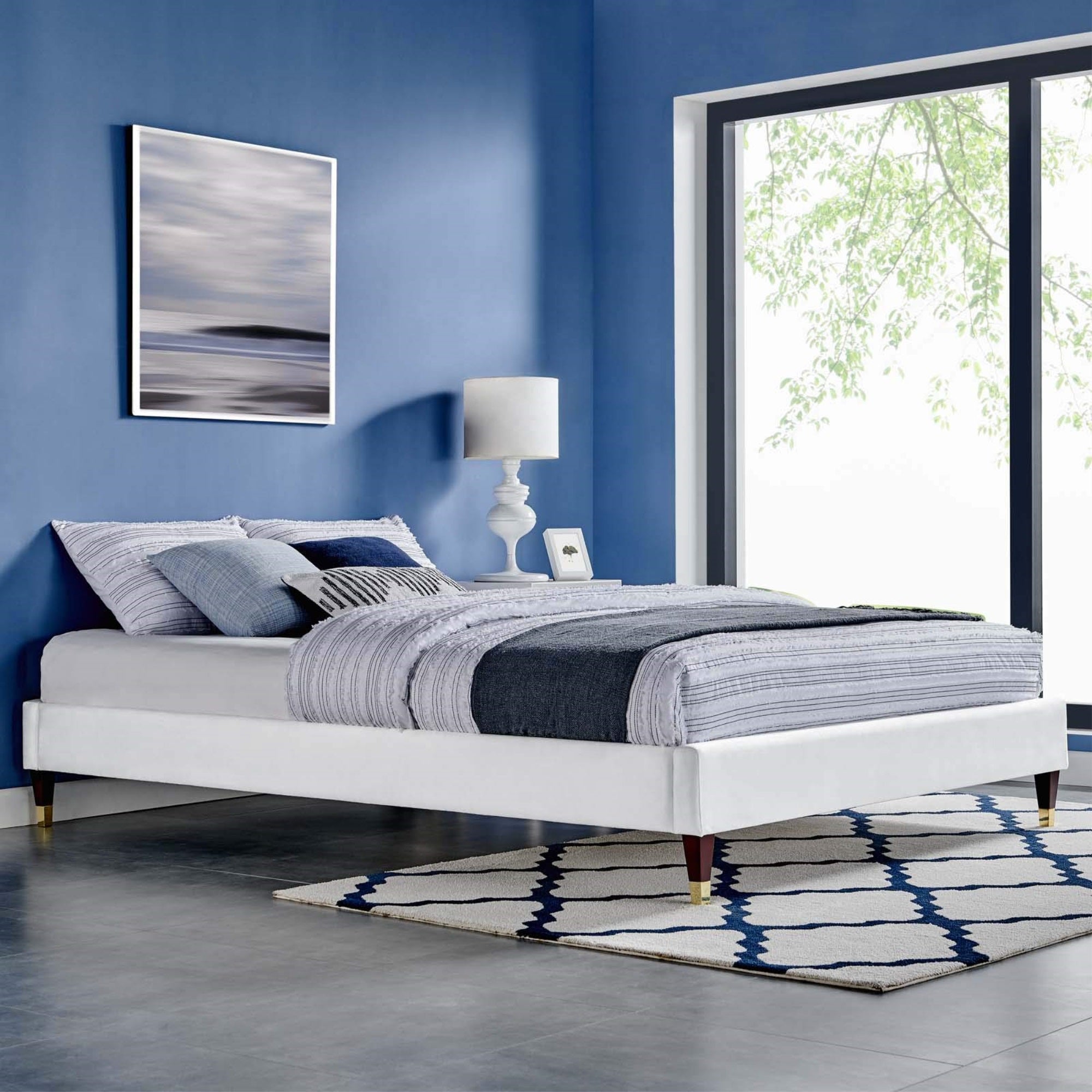 Casafoyer Mod-6271-Whi Harlow King Performance Velvet Platform Bed Frame, White