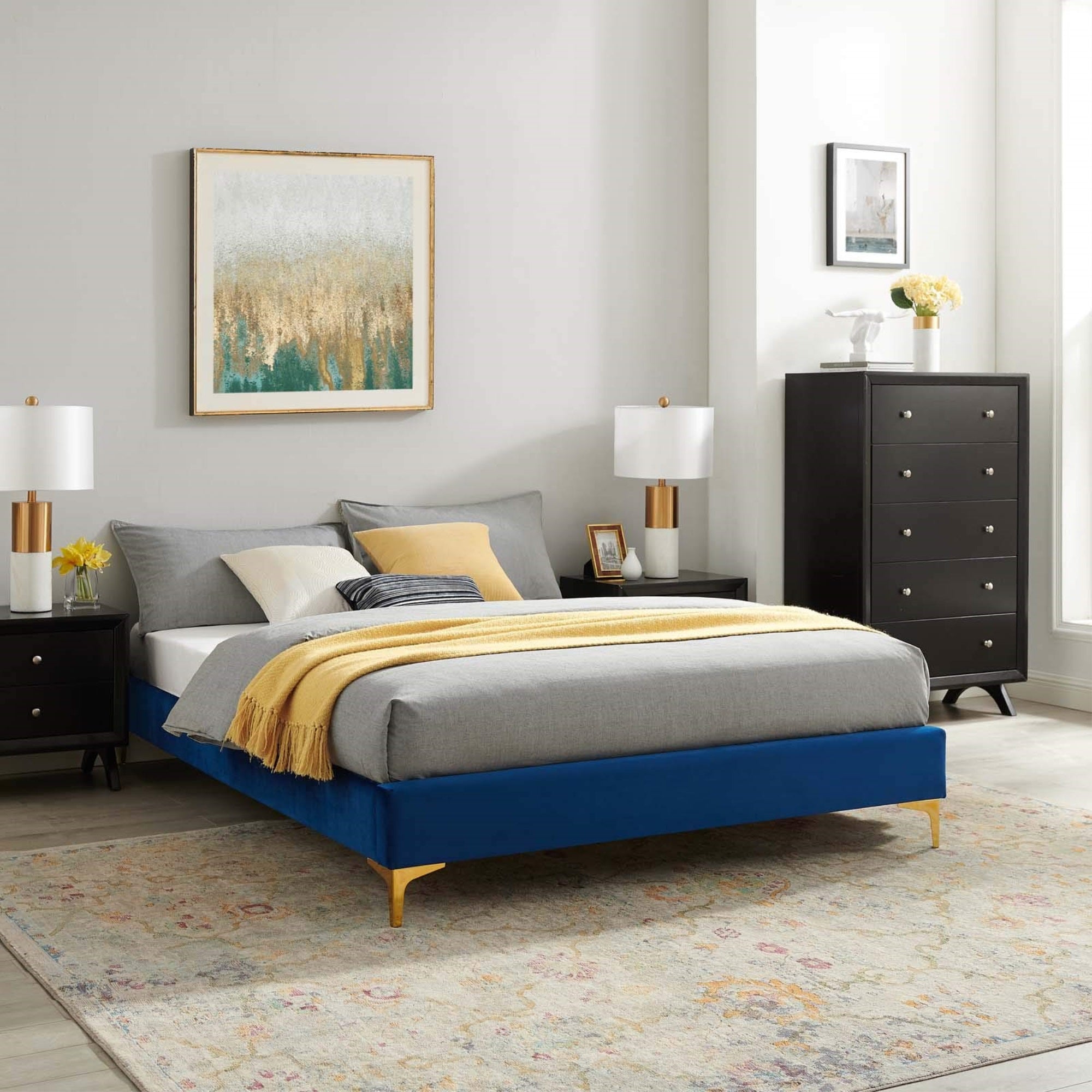 Casafoyer Mod-6275-Nav Sutton Queen Performance Velvet Bed Frame, Navy