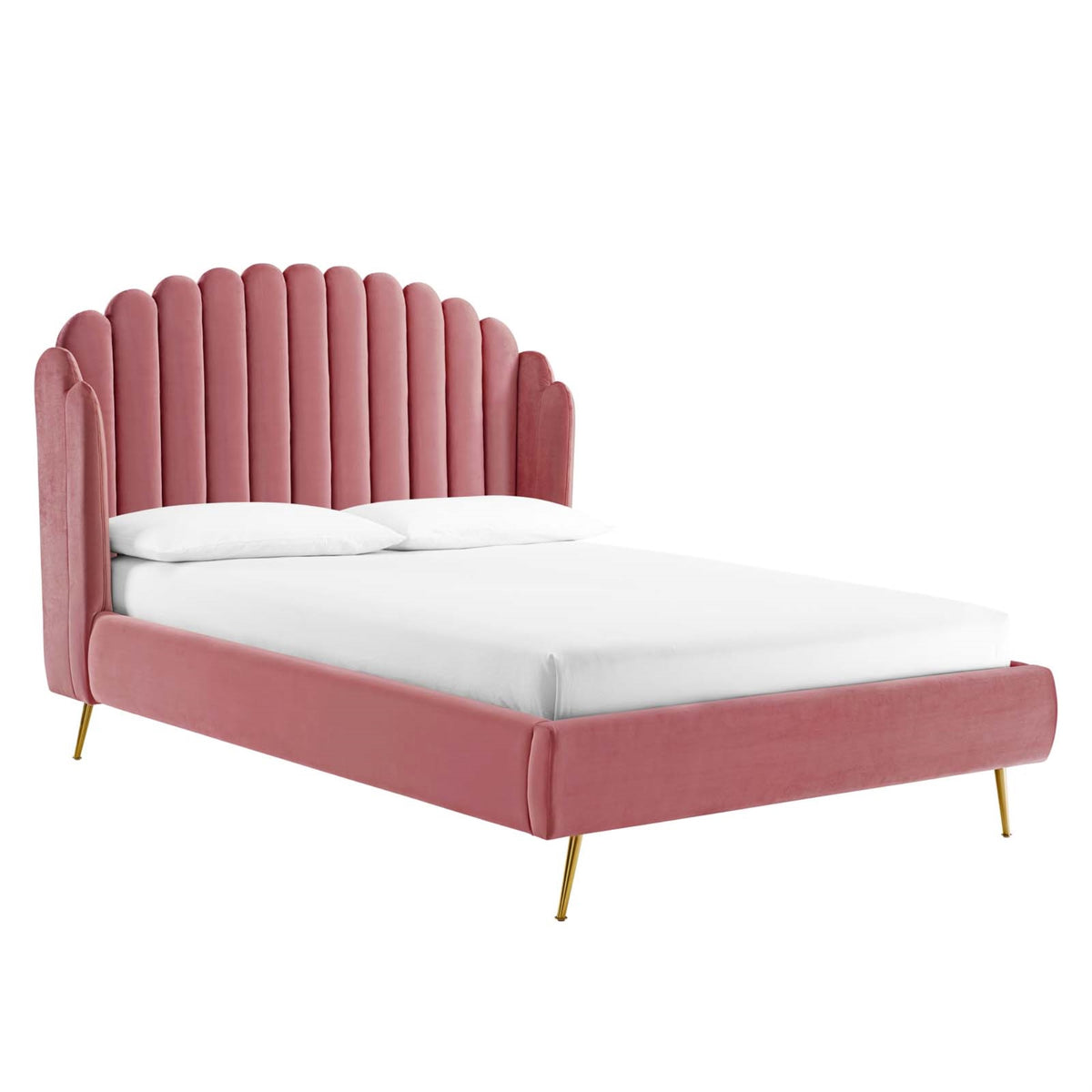 Lana Queen Performance Velvet Wingback Platform Bed Dusty Rose