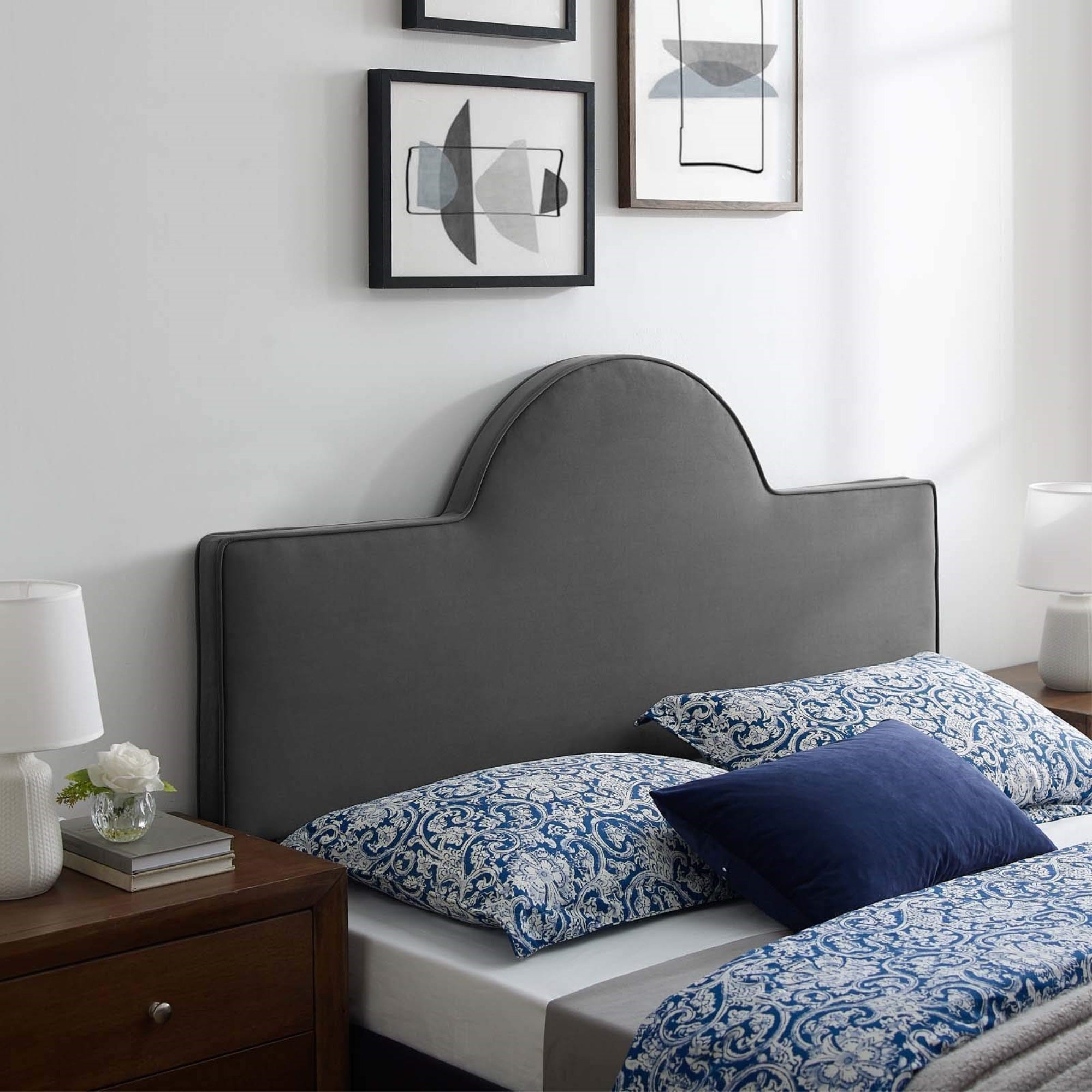 Casafoyer Dawn Performance Velvet Headboard, King/Ca King, Charcoal