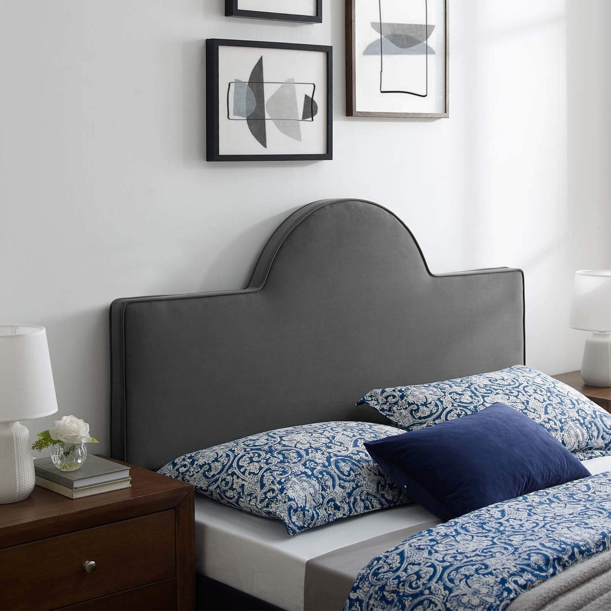Casafoyer Dawn Performance Velvet Headboard, King/Ca King, Charcoal