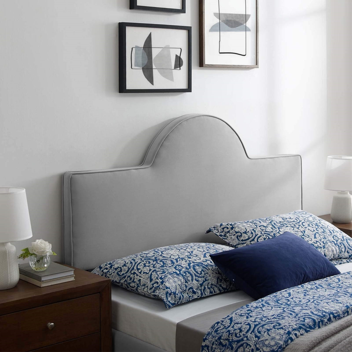 Casafoyer Dawn Performance Velvet Headboard, King/Ca King, Light Gray