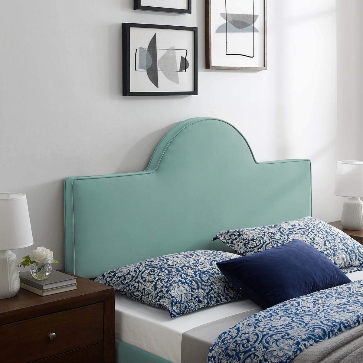 Casafoyer Dawn Performance Velvet Headboard, King/Ca King, Mint