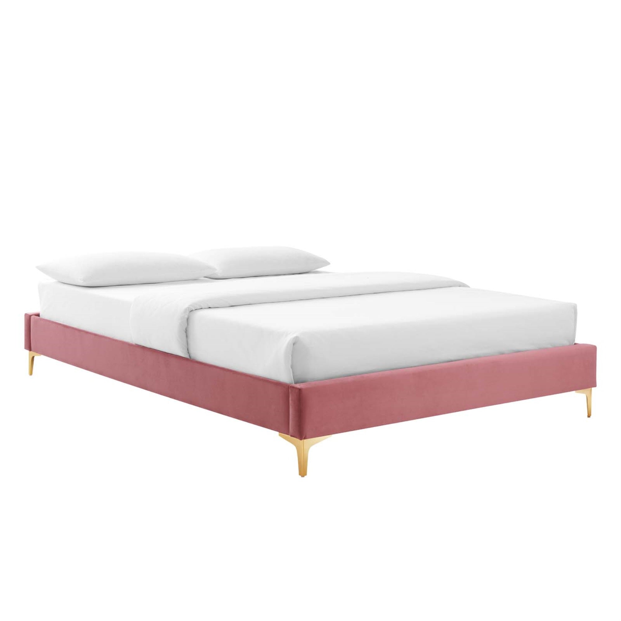 Sutton Performance Velvet Twin Bed Frame - Stain-Resistant, Gold Metal Legs, Non-Marking Foot Caps, Easy Assembly - Twin Size, 800 Lbs Weight Capacity
