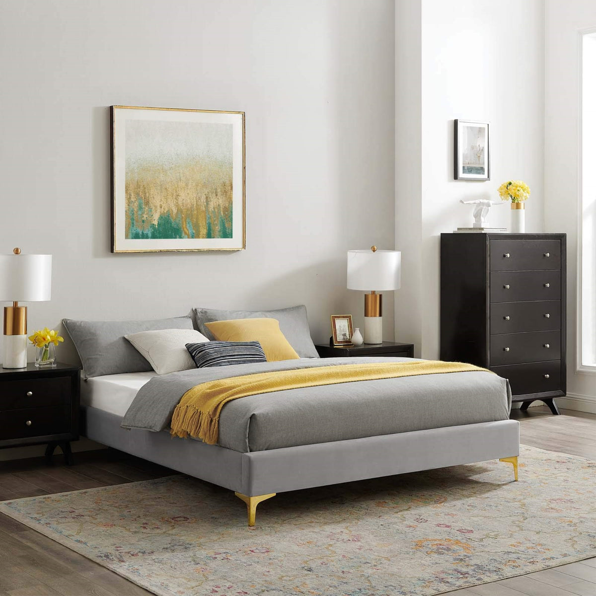 Casafoyer Mod-6305-Lgr Sutton Twin Performance Velvet Bed Frame, Light Gray