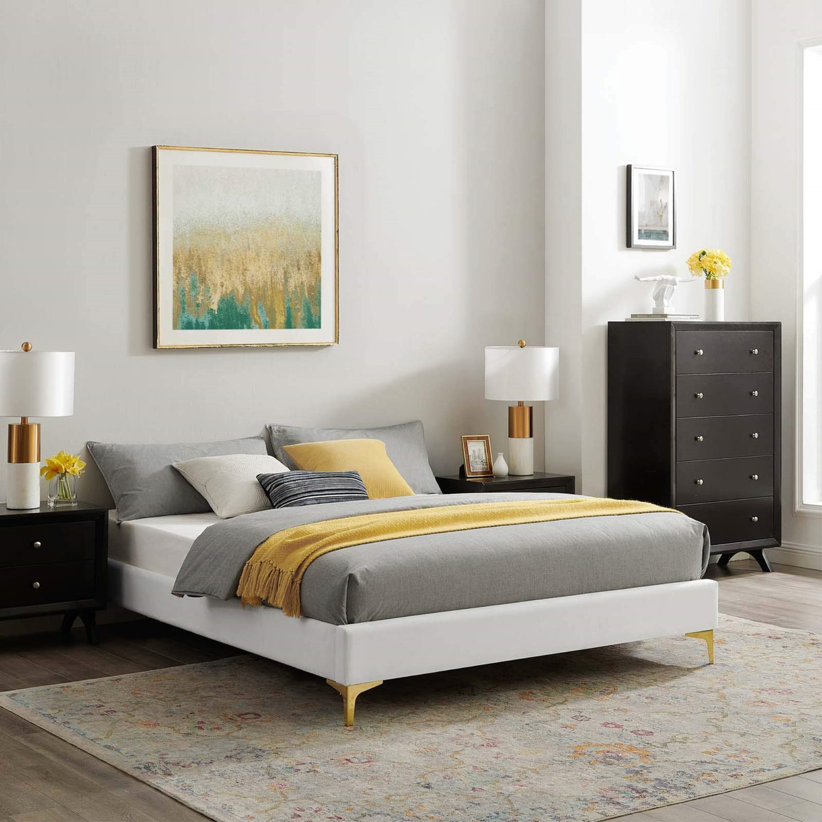 Casafoyer Mod-6305-Whi Sutton Twin Performance Velvet Bed Frame, White