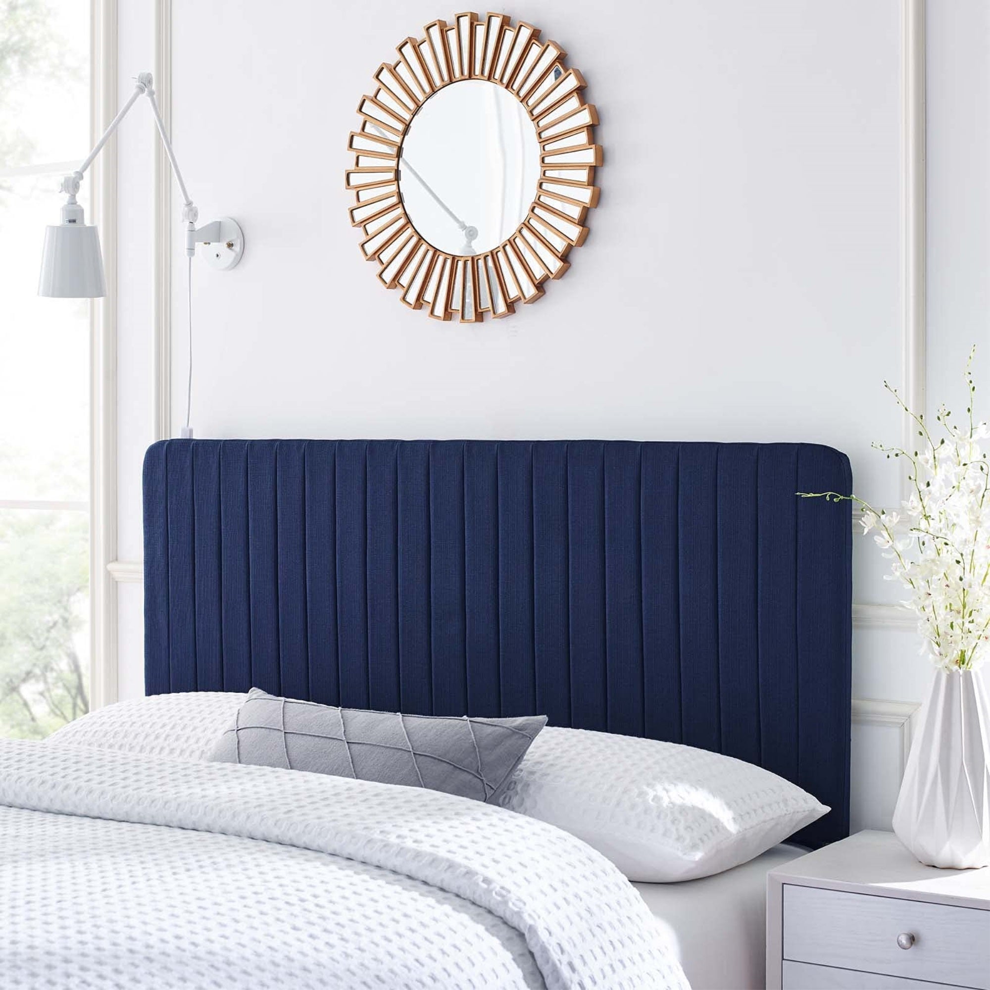 Casafoyer Milenna Channel Tufted Fabric Twin Headboard In  Blue