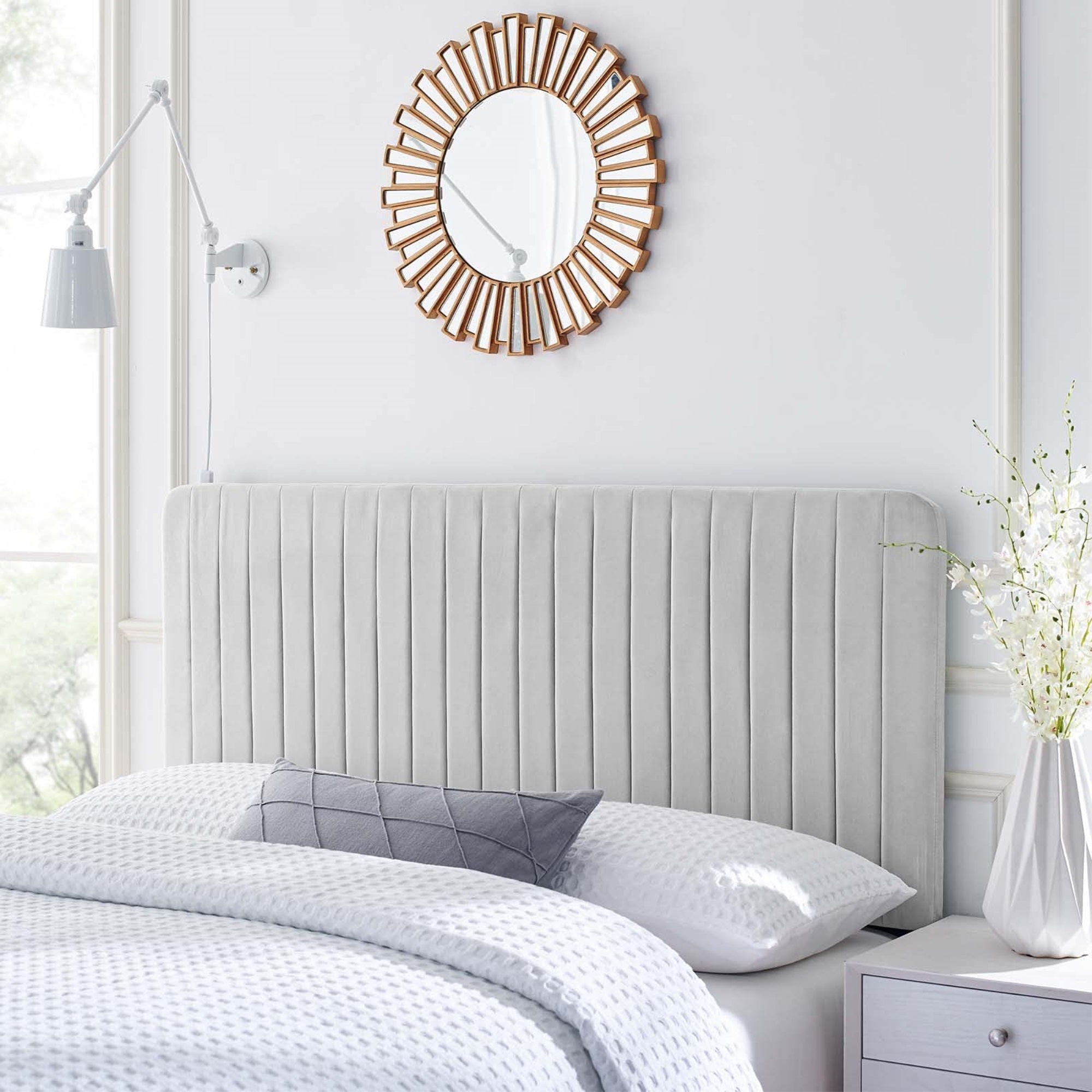 Casafoyer Milenna Channel Tufted Performance Velvet King/California King Headboard In Light Gray