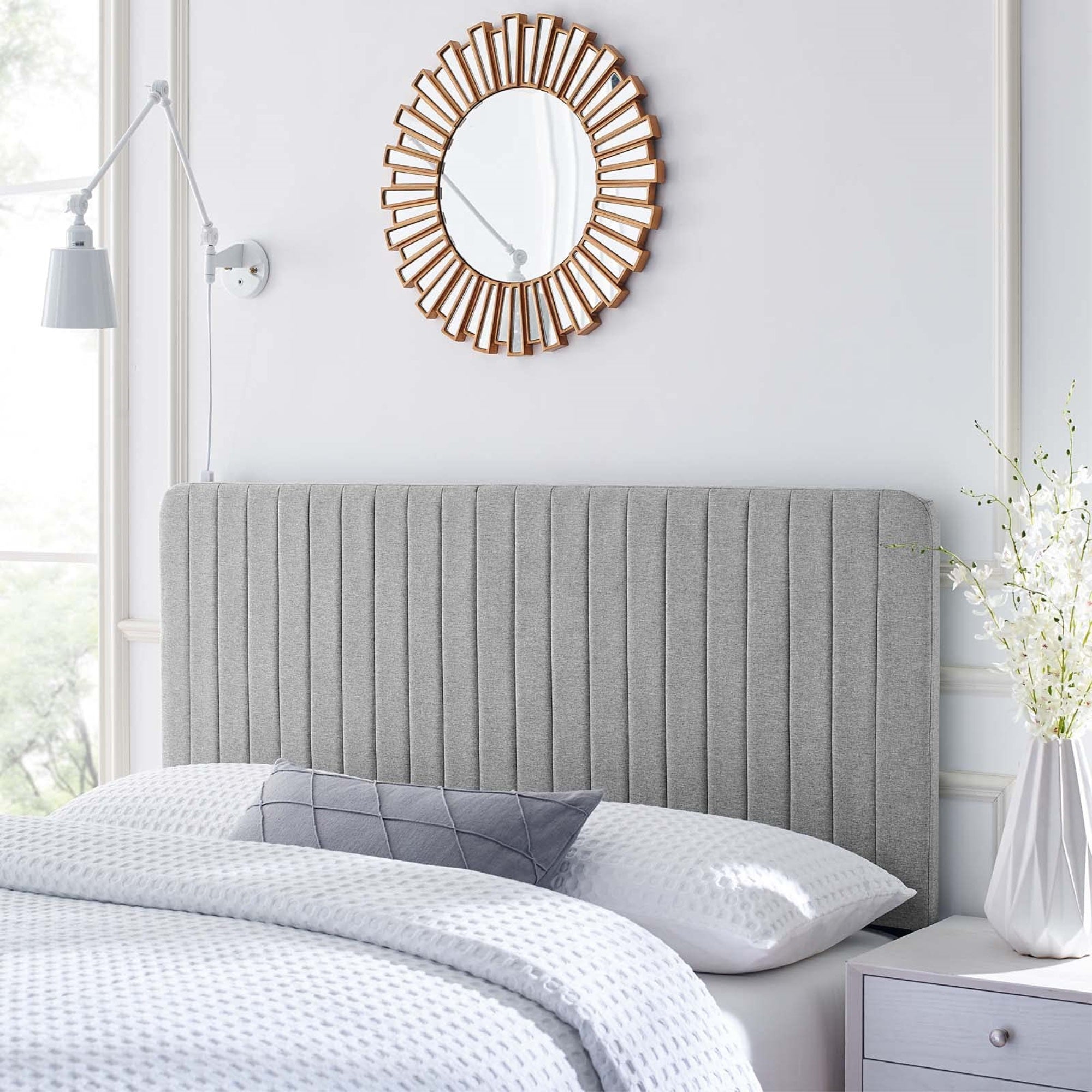 Casafoyer Milenna Channel Tufted Fabric King/California King Headboard In Light Gray