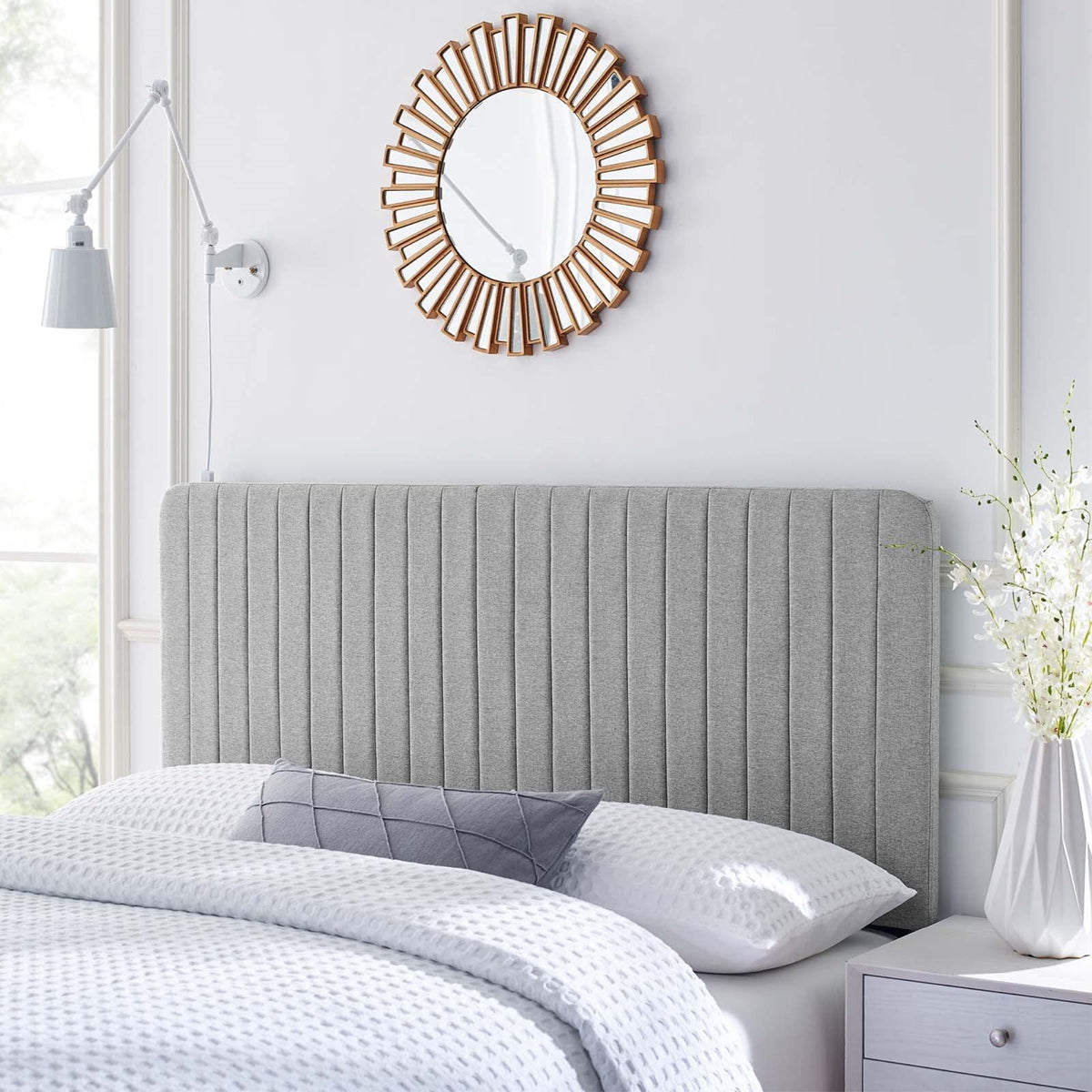 Casafoyer Milenna Channel Tufted Fabric King/California King Headboard In Light Gray
