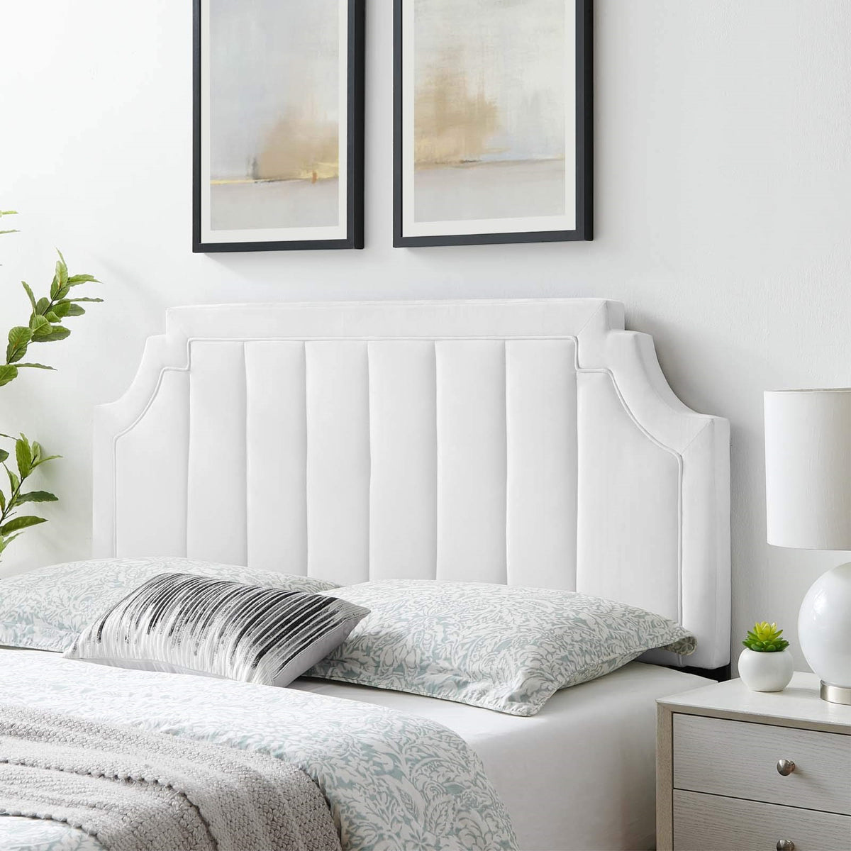 Casafoyer Alyona Channel Tufted Performance Velvet Full/Queen Headboard In White