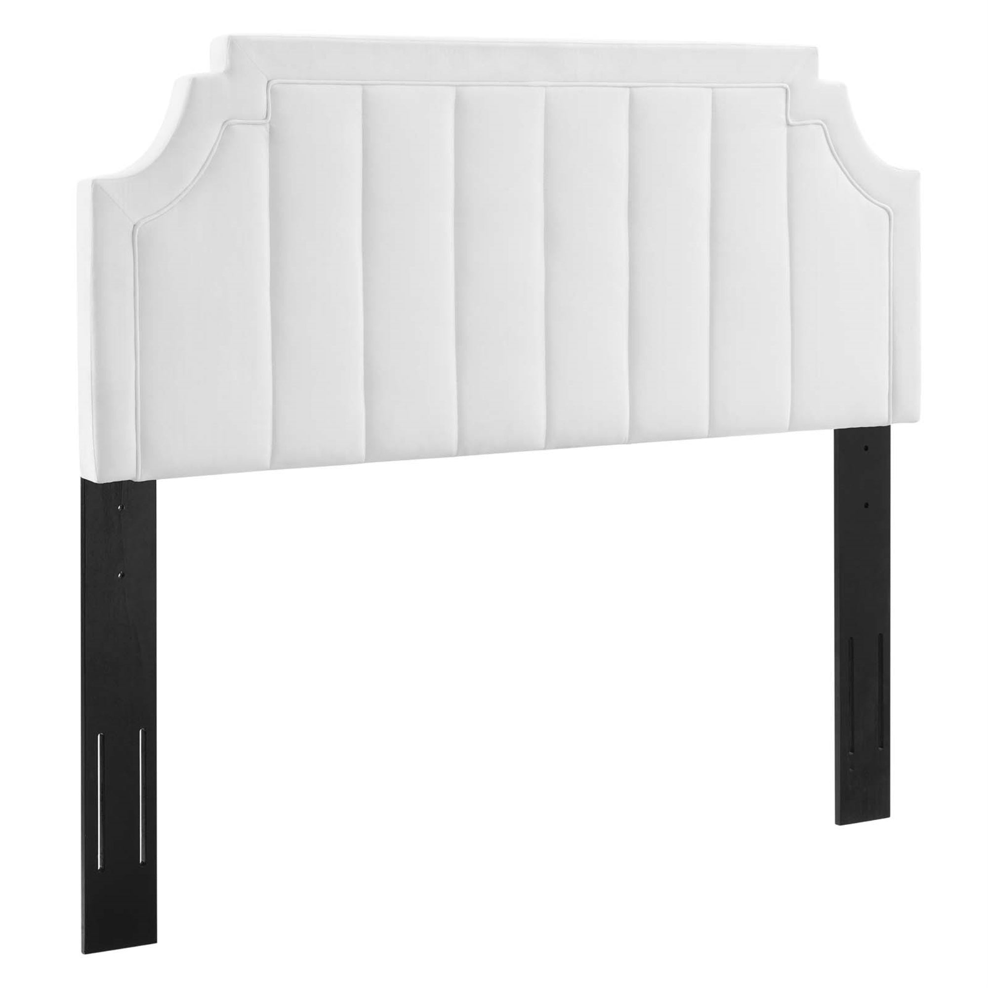 Alyona Channel Tufted Performance Velvet Full/Queen Headboard - Glam Deco Style, Vintage Modern Elegance, Stain-Resistant, Adjustable - White