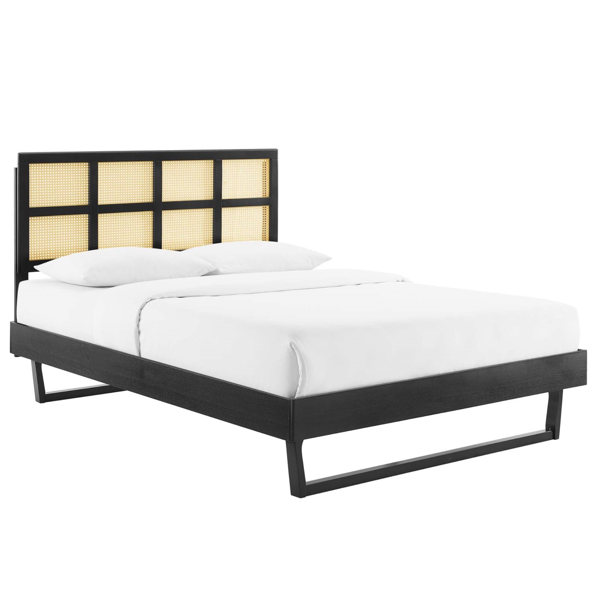 Sidney Woven Cane Rattan Wood Queen Platform Bed - Retro Charm, Natural Beauty, Mid-Century Design - No Box Spring Needed - Durable Construction - Easy Assembly - 601 Lbs Weight Capacity