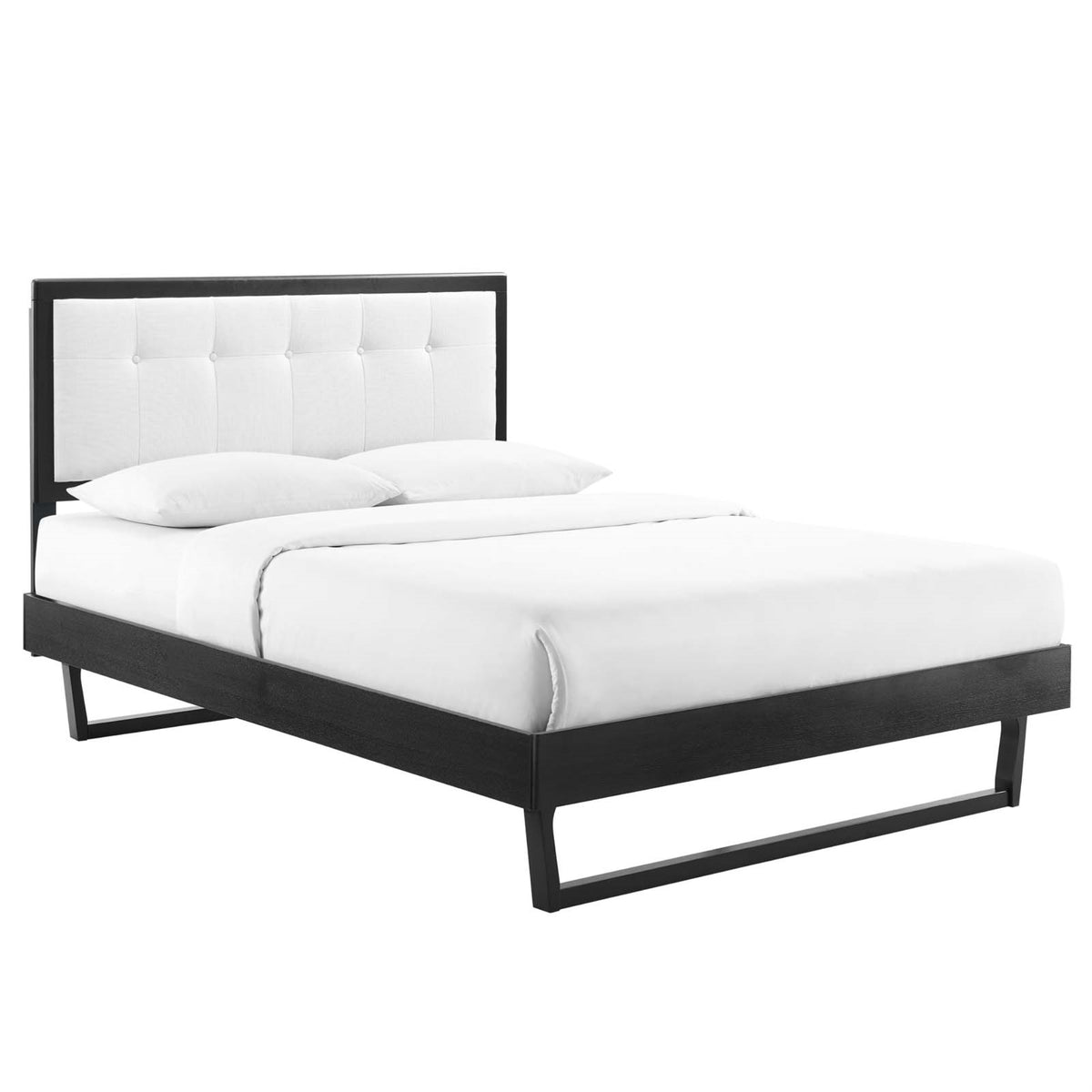 Willow Queen Wood Platform Bed With Angular Frame Black White