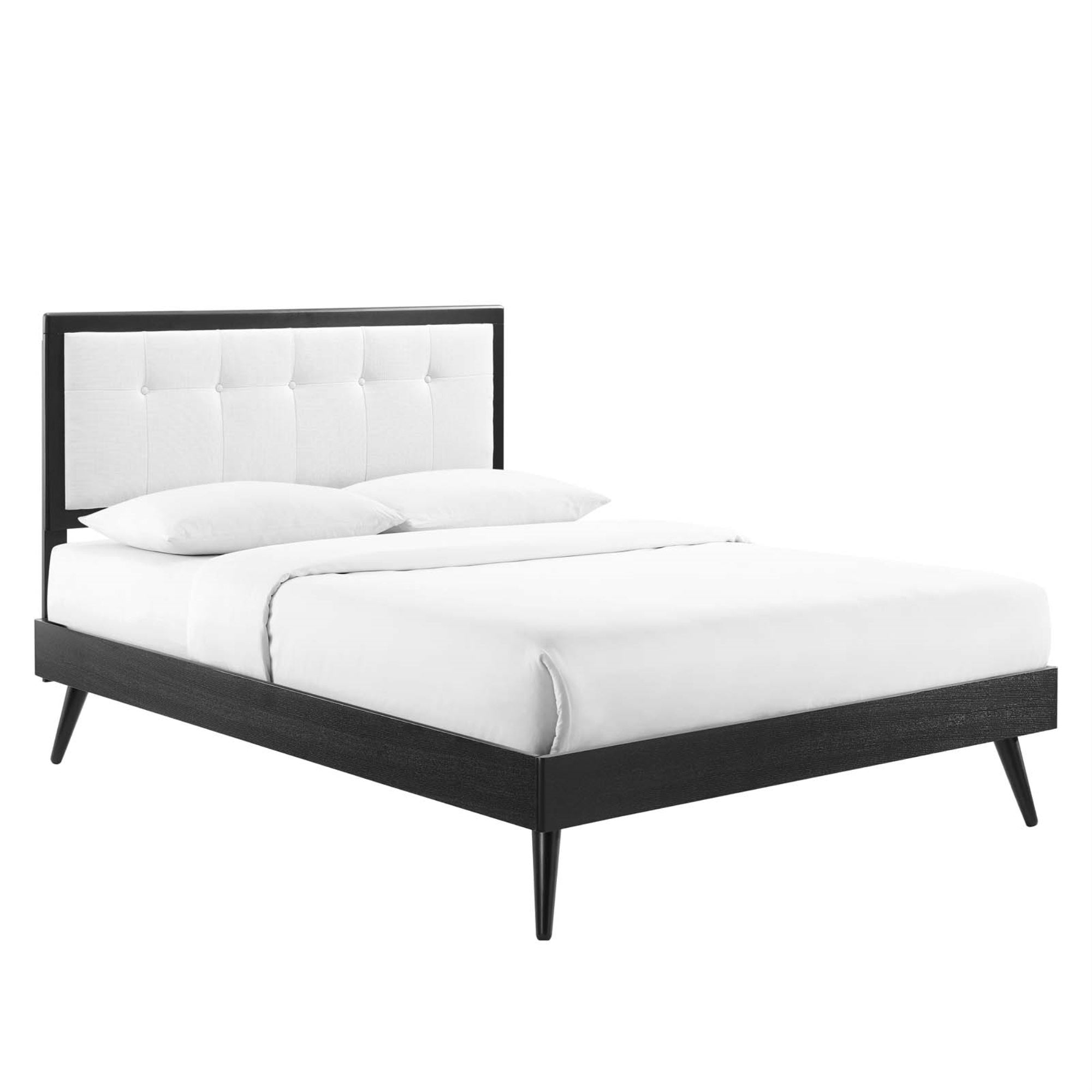 Willow Tufted Wood Queen Platform Bed - Contemporary Charm, Mid-Century Design, Sturdy Construction, No Box Spring Needed - Black White