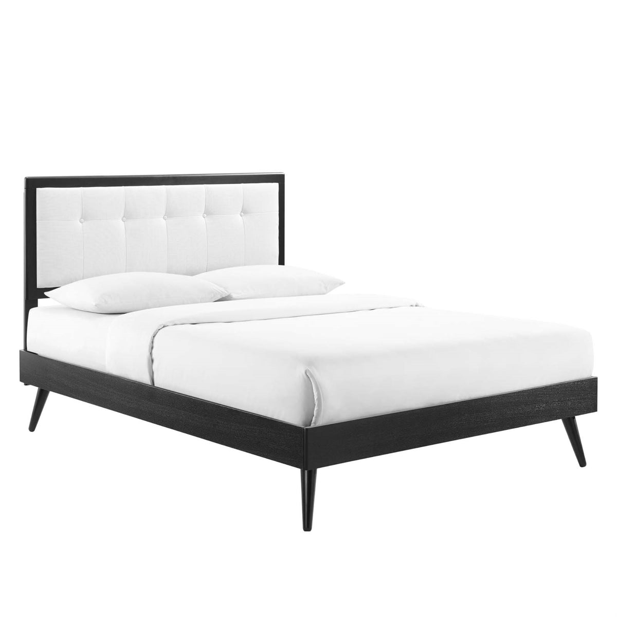 Willow Queen Wood Platform Bed With Splayed Legs Black White