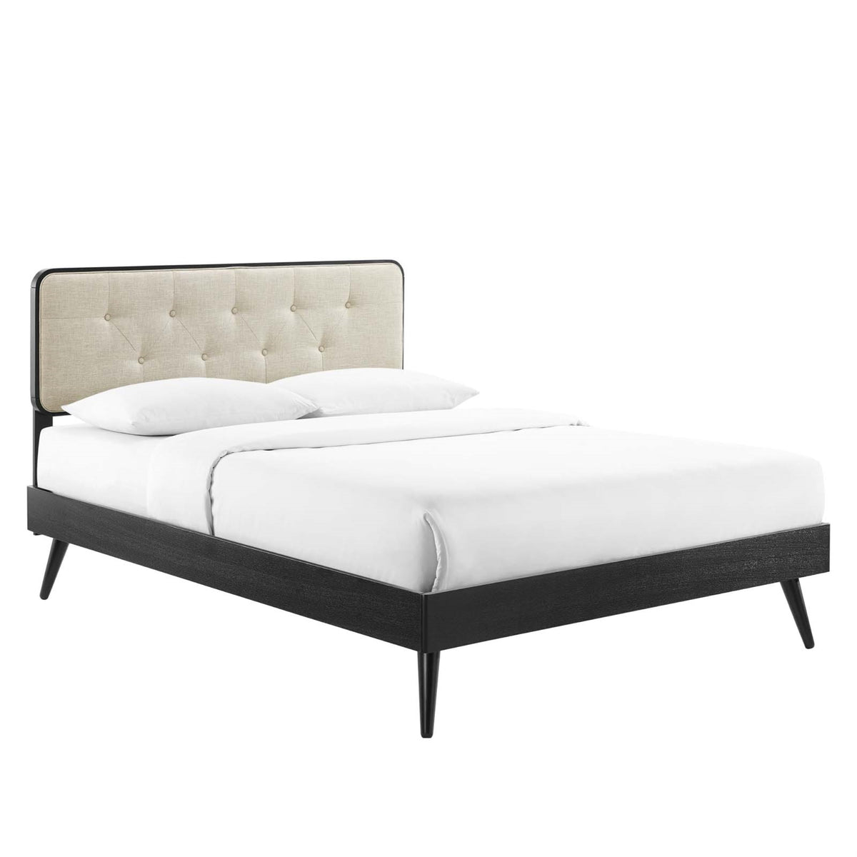 Bridgette Queen Wood Platform Bed With Splayed Legs Black Beige