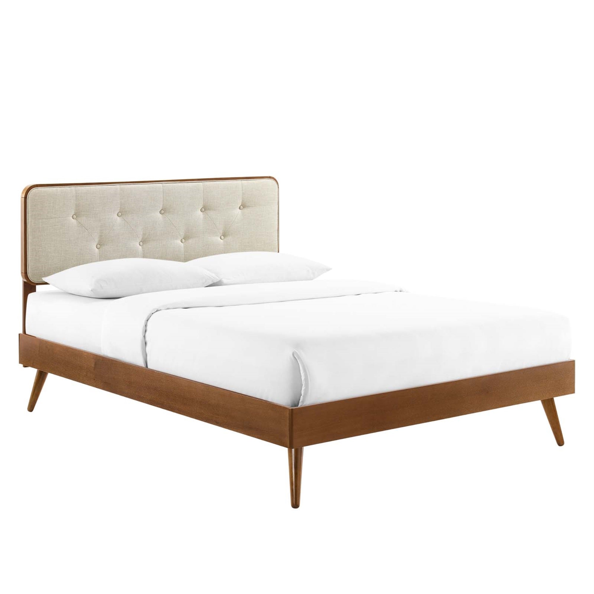 Bridgette Tufted Wood Queen Platform Bed - Modern Design With Retro Details - Wood Grain Frame - No Box Spring Required - Suitable For Various Mattress Types - Easy Assembly - 601 Lbs Weight Capacity