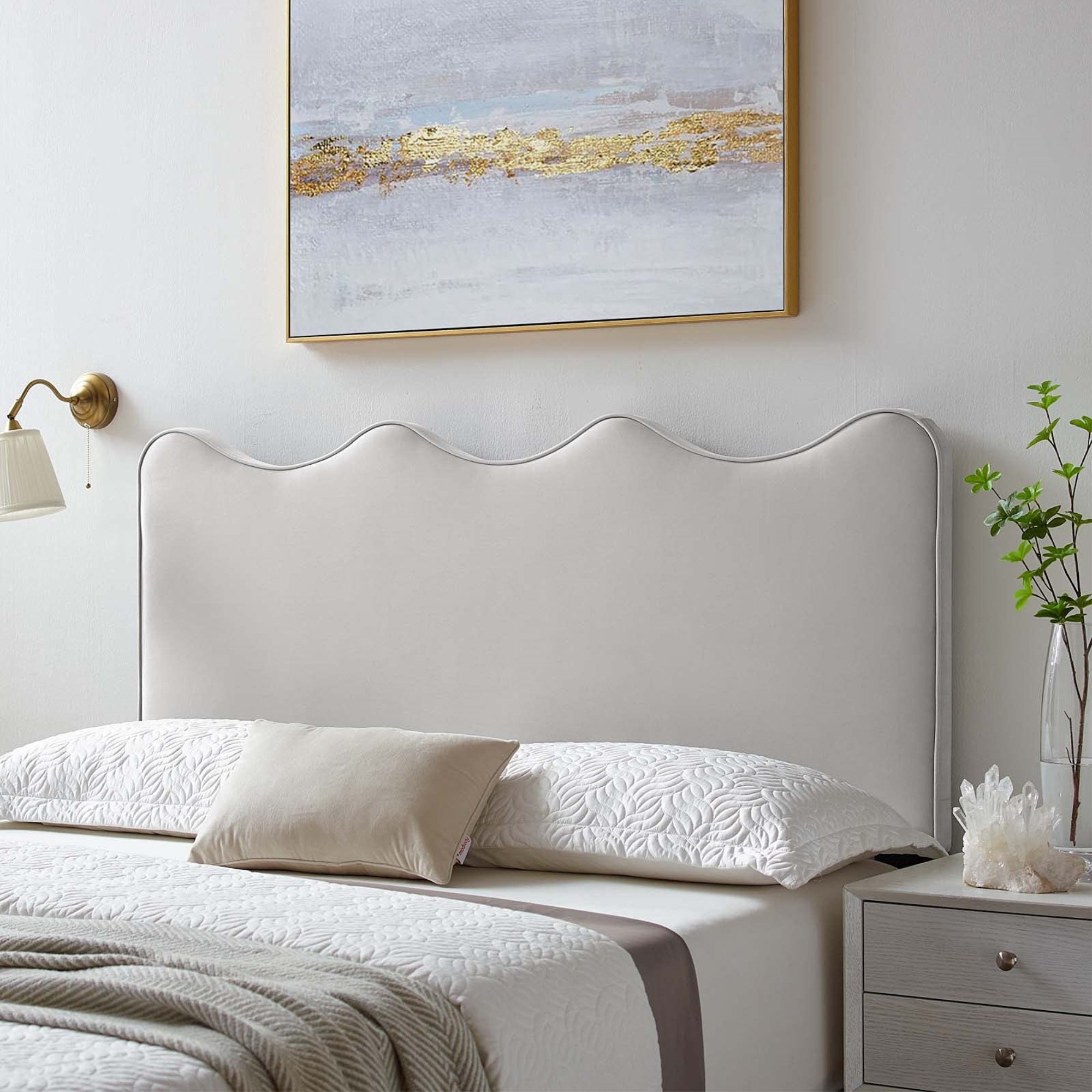 Casafoyer Athena Performance Velvet Full/Queen Headboard In Light Gray