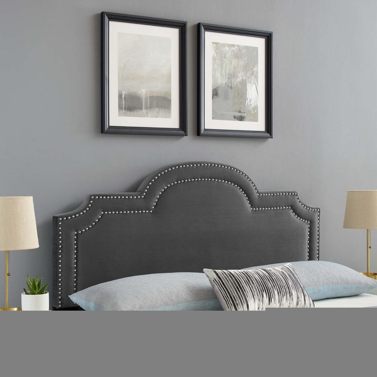 Casafoyer Belinda Performance Velvet Headboard, King/California King, Charcoal