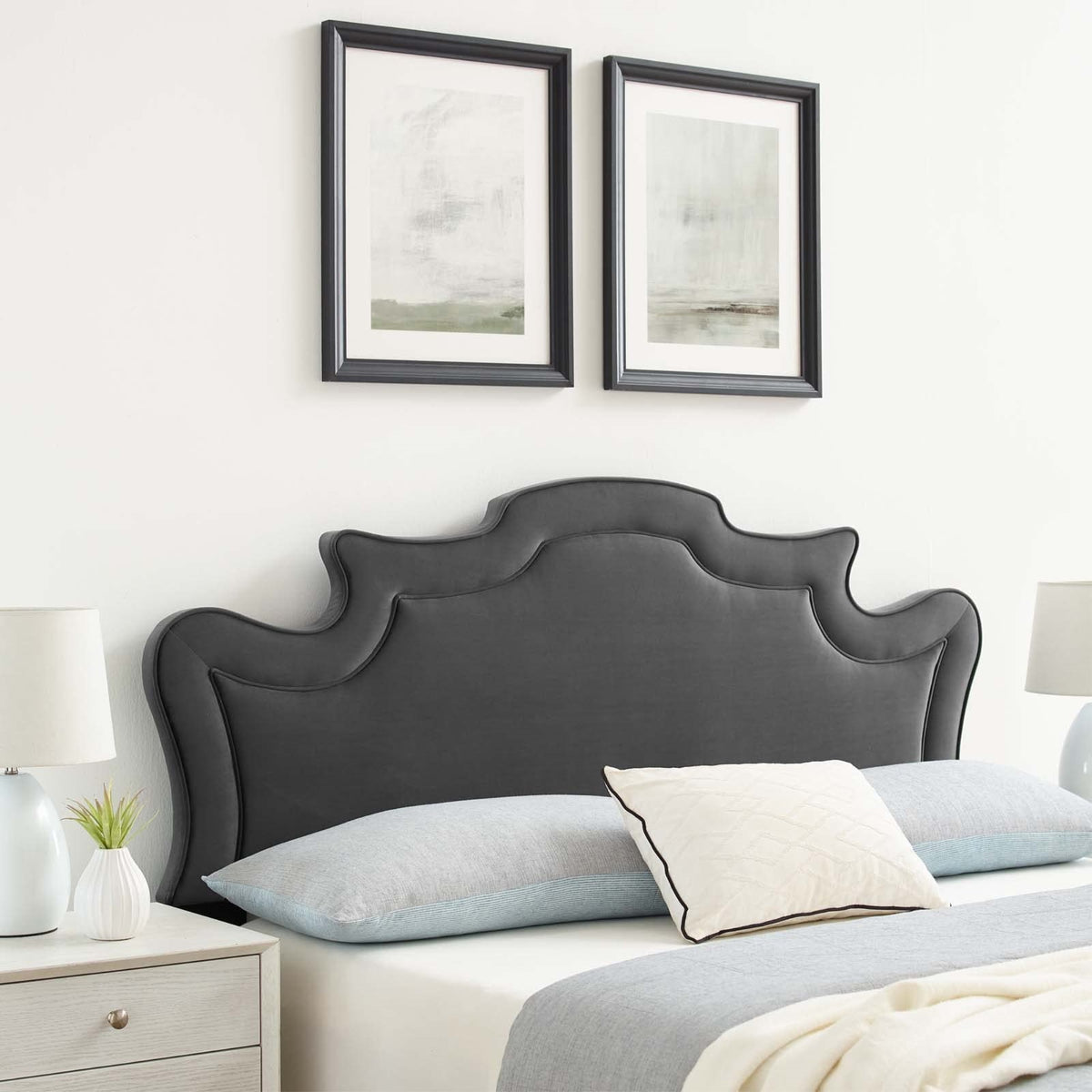 Casafoyer Evangeline Performance Velvet Headboard, Twin, Charcoal