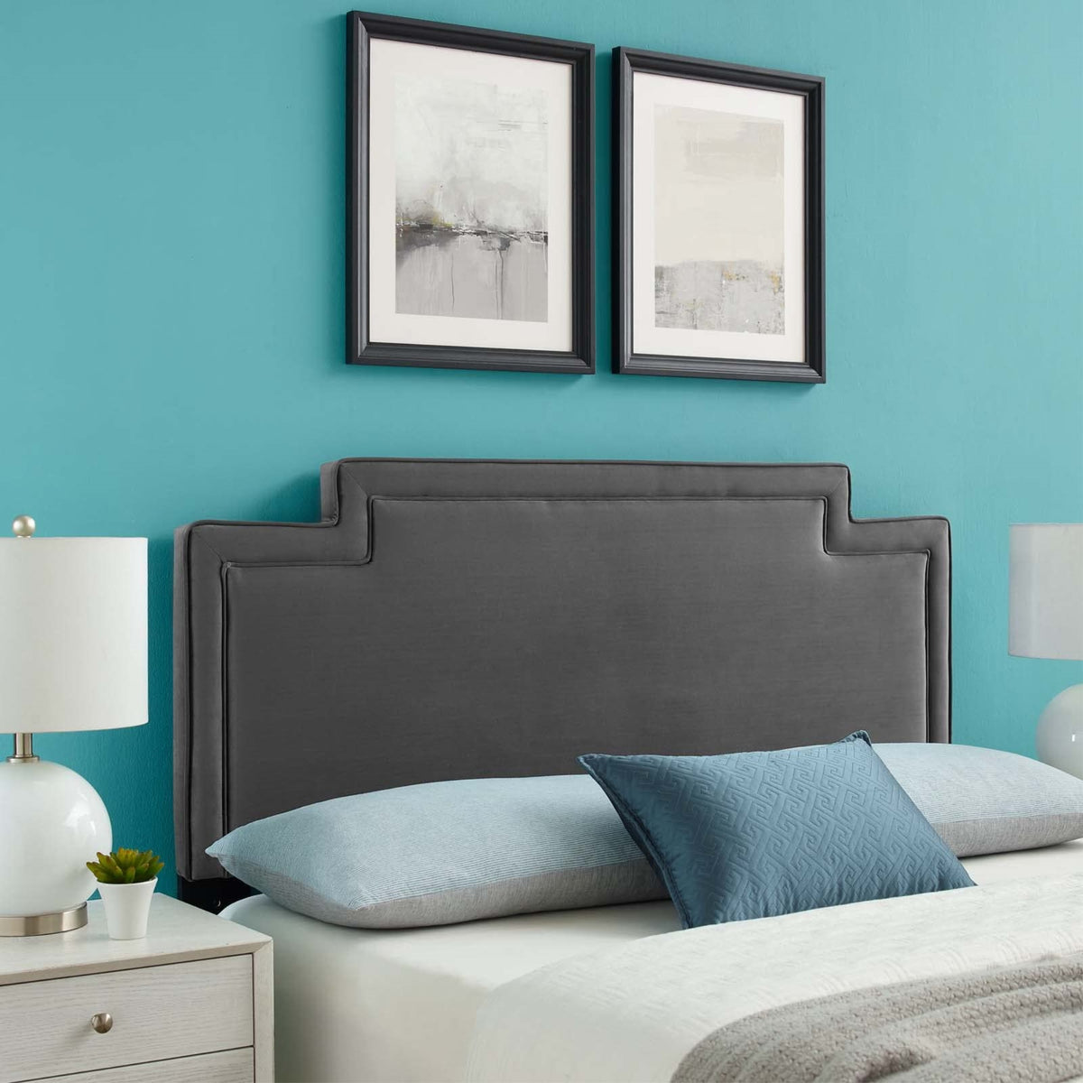 Casafoyer Mod-6575-Cha Transfix Performance Velvet Full/Queen Headboard, Charcoal