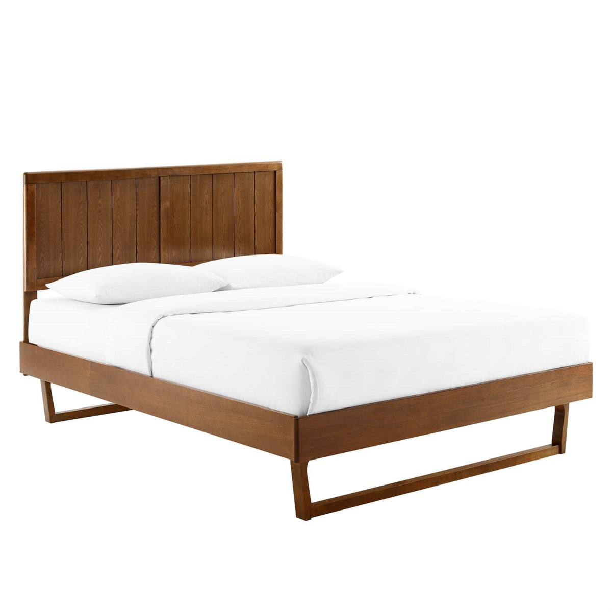 Alana Full Wood Platform Bed With Angular Frame Walnut