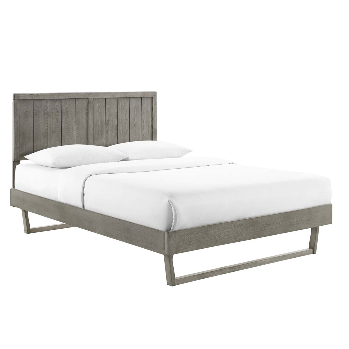 Alana King Wood Platform Bed With Angular Frame Gray