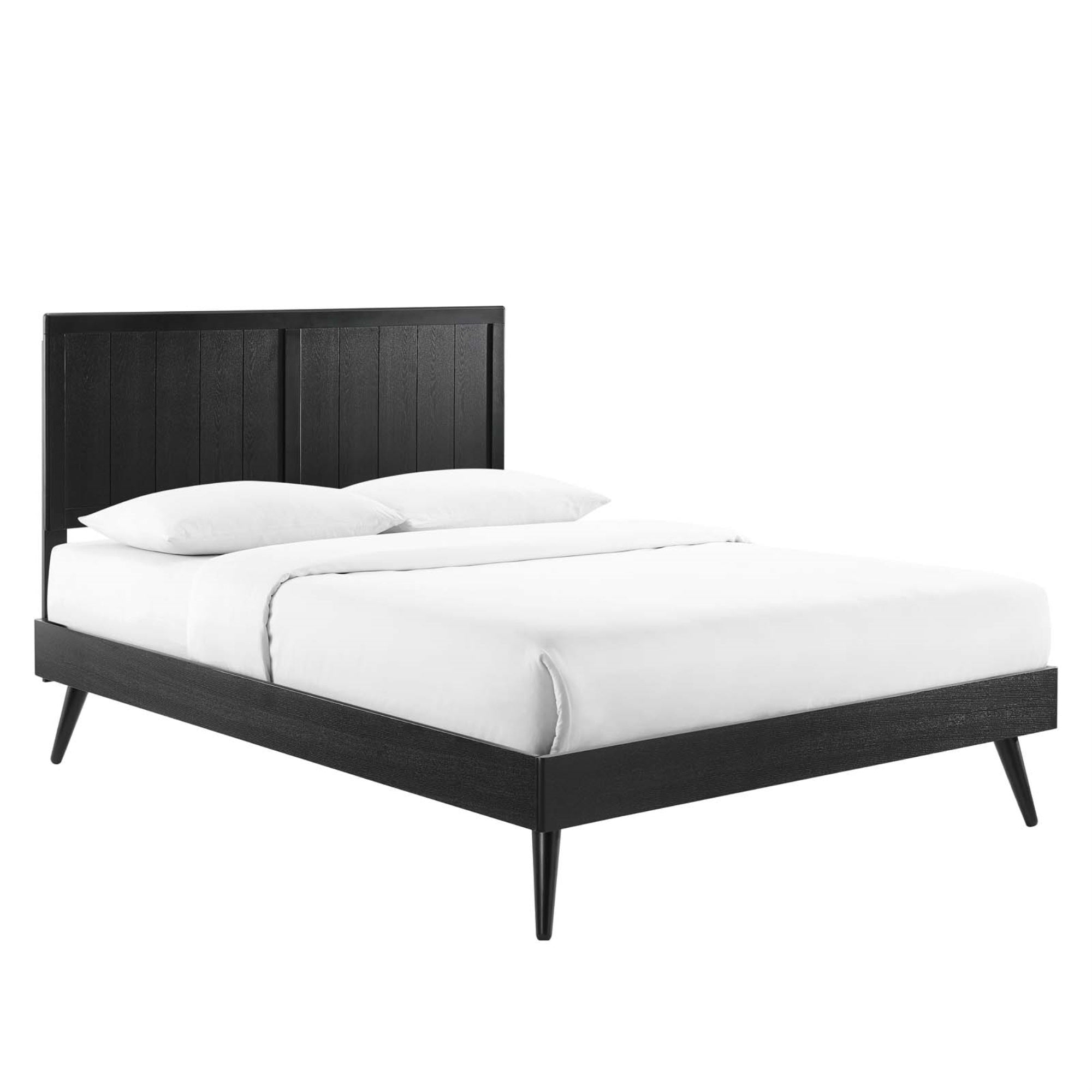 Alana Wood King Platform Bed - Modern Elegance, Retro-Inspired Design, Durable Construction, No Box Spring Needed, Easy Assembly - Black
