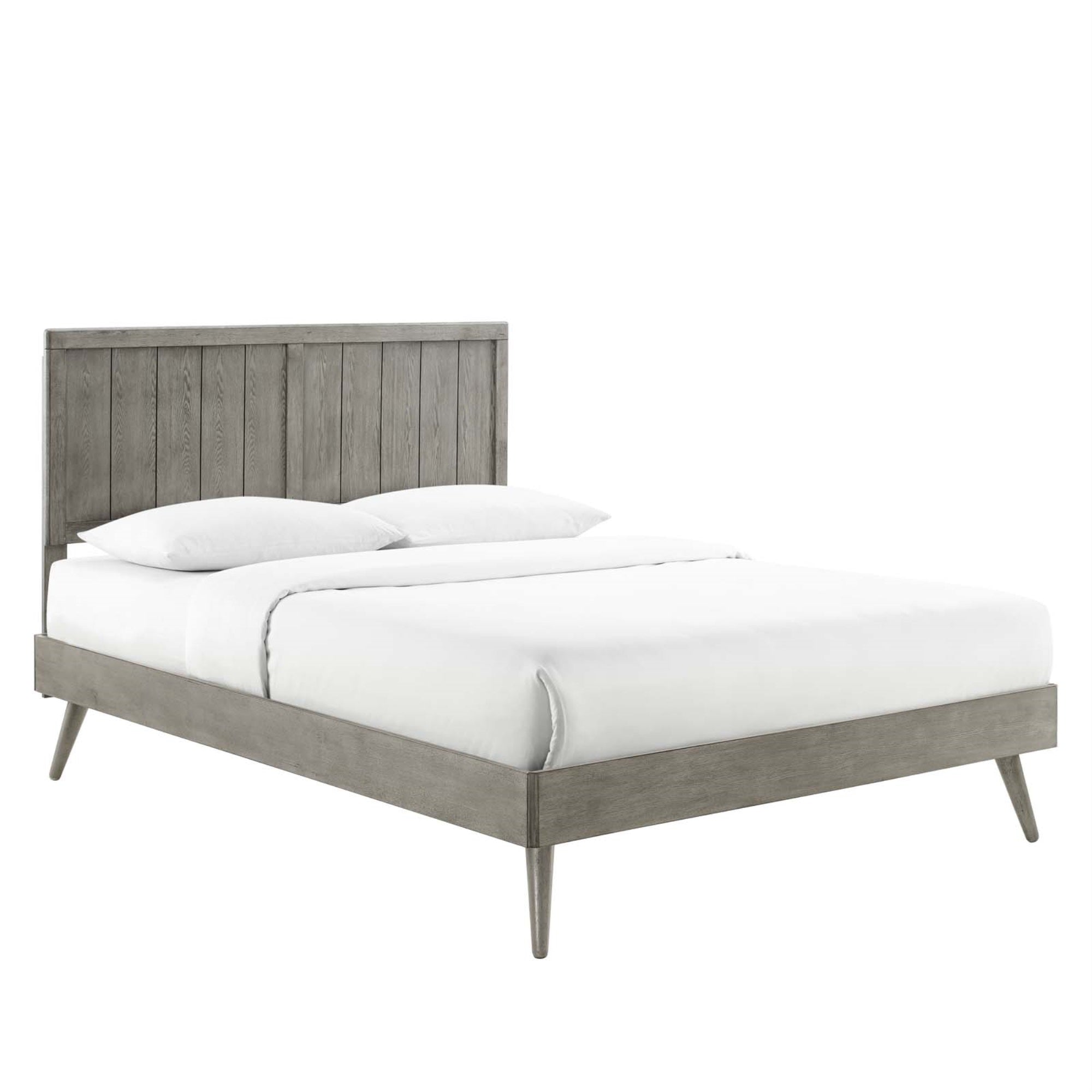 Alana Wood King Platform Bed - Modern Elegance, Retro Charm, Durable Construction, No Box Spring Needed - Gray