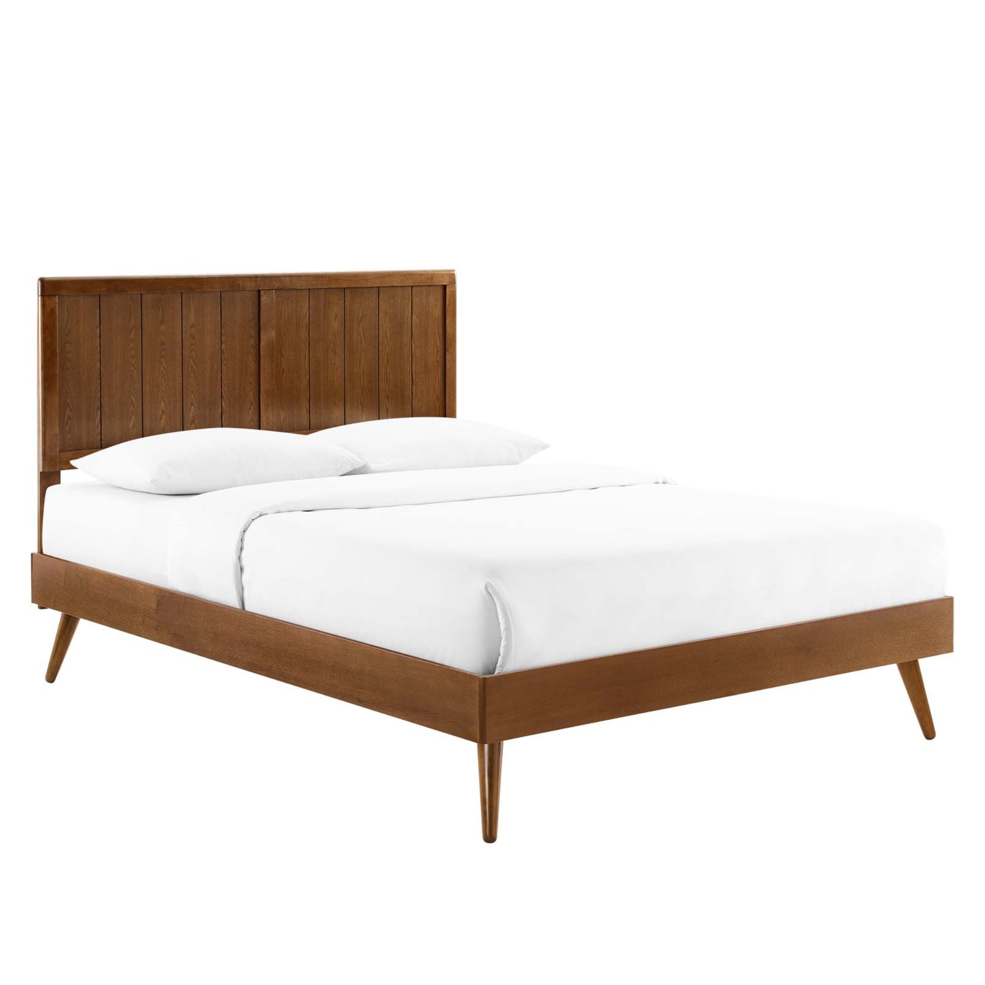 Alana Wood King Platform Bed - Modern Elegance, Mid-Century Design, Durable Construction, No Box Spring Needed, Walnut Finish