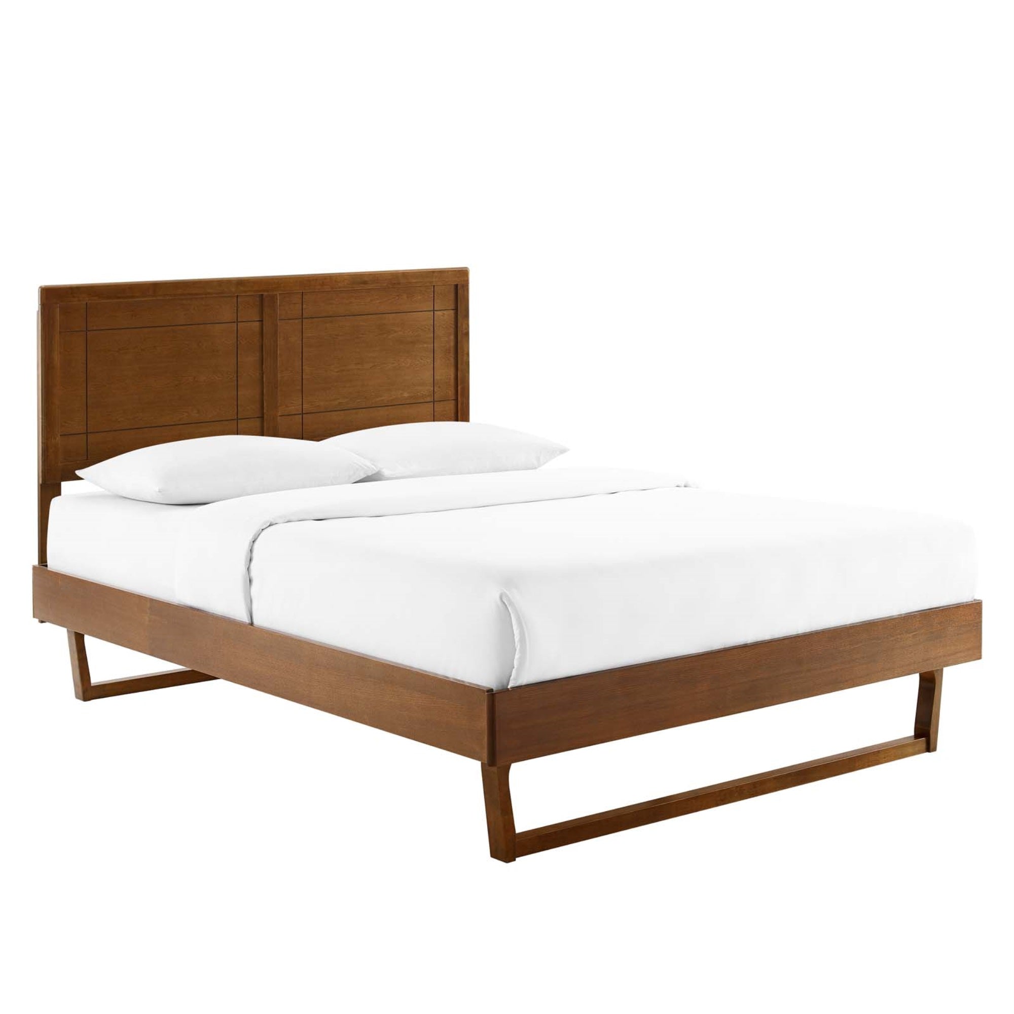 Marlee Wood King Platform Bed - Modern Design With Retro Details - Durable Construction - No Box Spring Needed - Easy Assembly - Walnut Finish