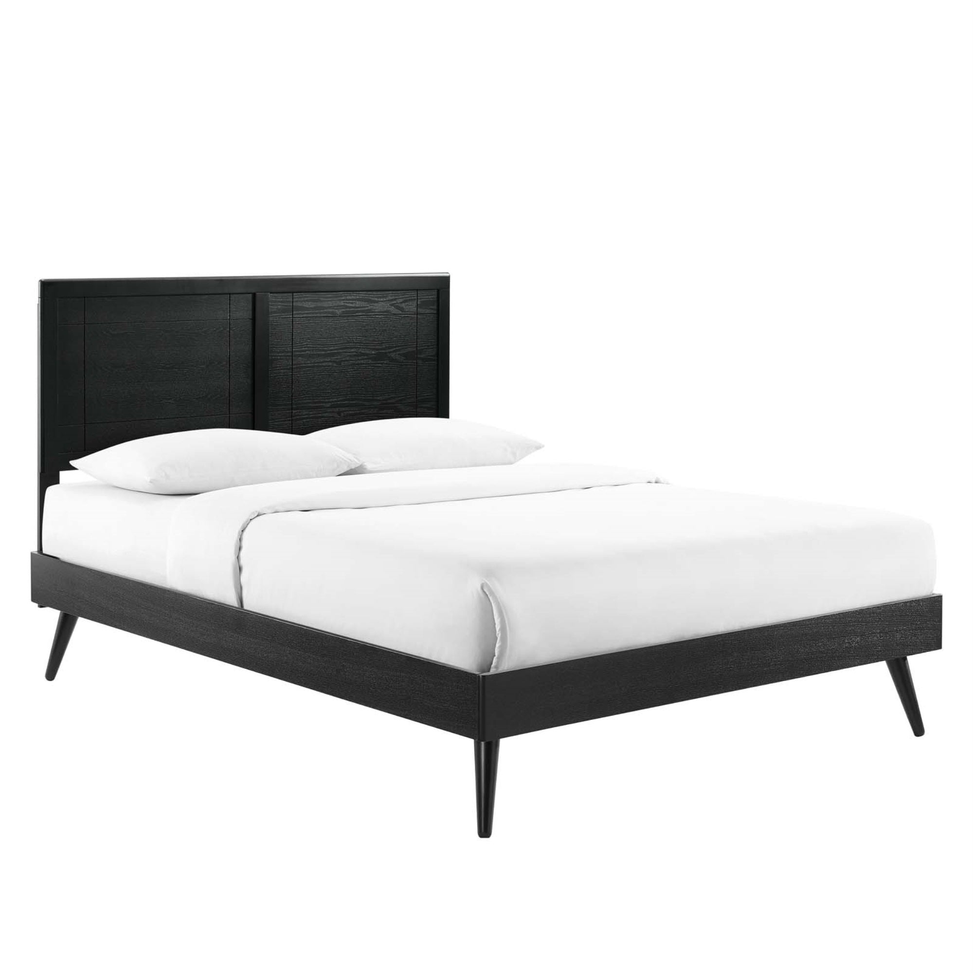 Marlee Wood King Platform Bed - Retro Design, Organic Aesthetics, Sturdy Construction, No Box Spring Needed, Easy Assembly - Black