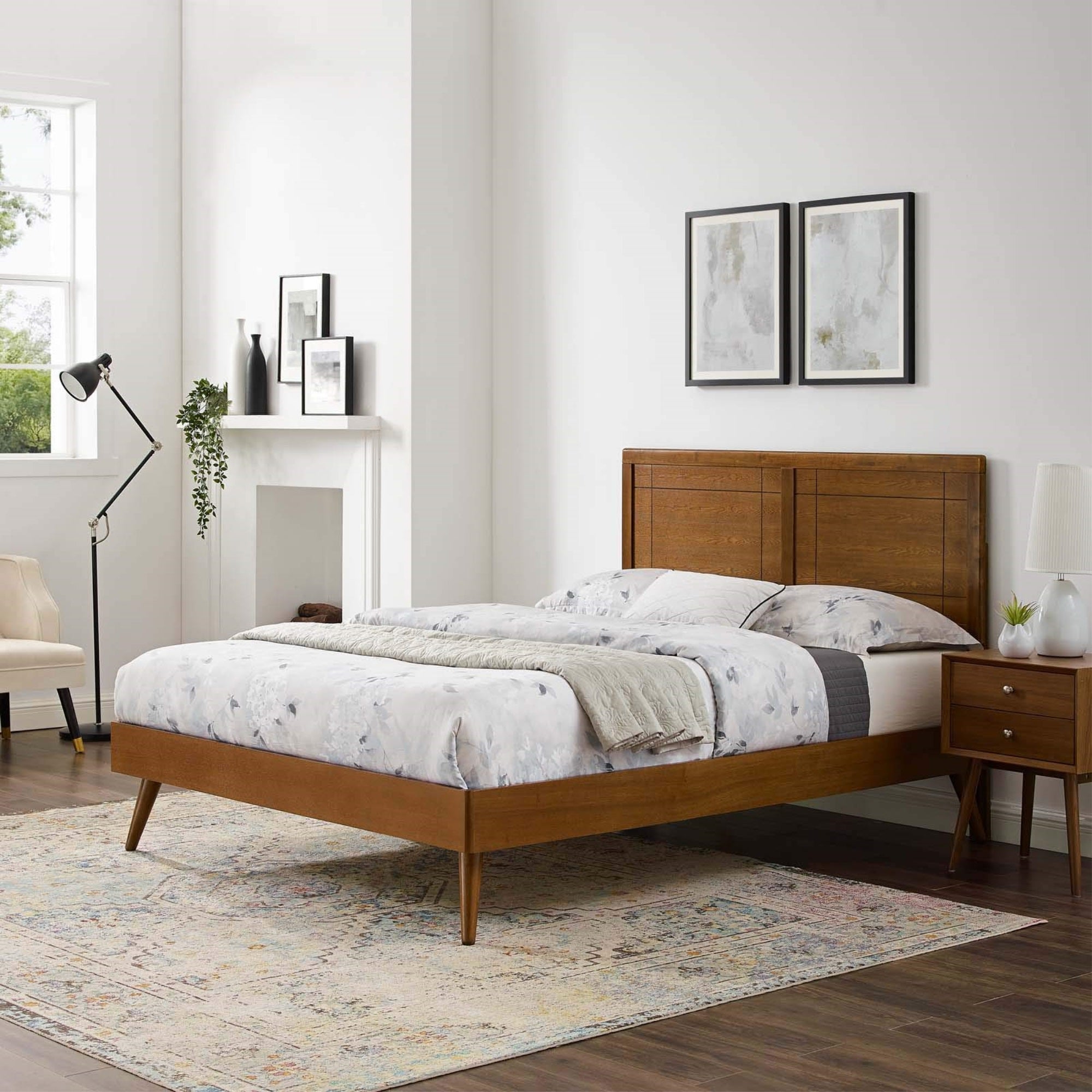 Casafoyer Mod-6629-Wal Marlee King Wood Platform Bed With Splayed Legs, Walnut