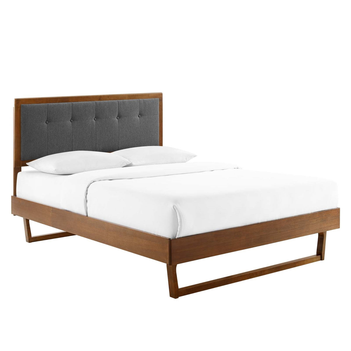 Willow Full Wood Platform Bed With Angular Frame Walnut Charcoal