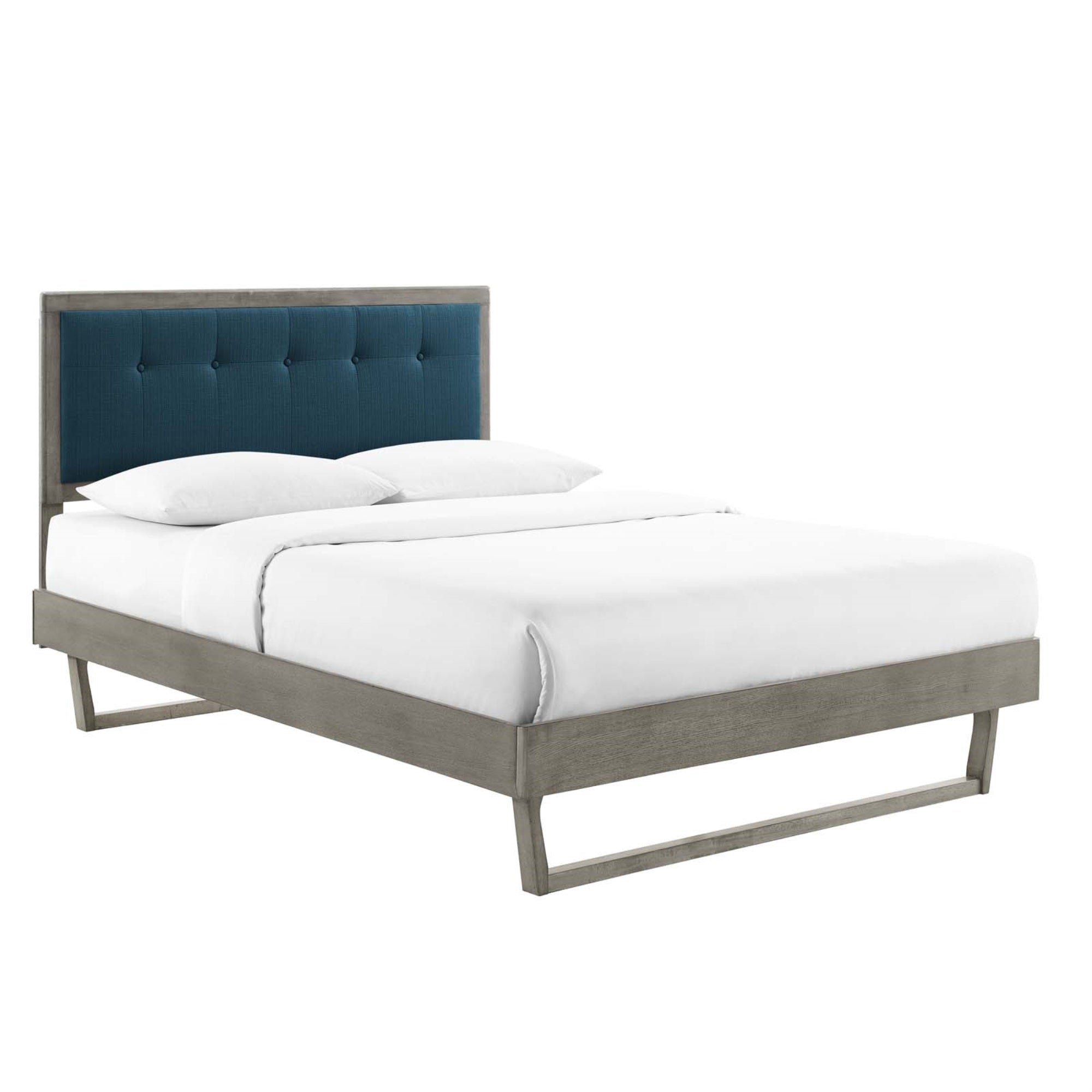 Willow Tufted Wood King Platform Bed - Contemporary Charm, Natural Appeal, Mid-Century Design, Button Tufted Headboard, Sturdy Materials, Wood Slat Support, No Box Spring Needed, 601 Lbs Weight Capacity