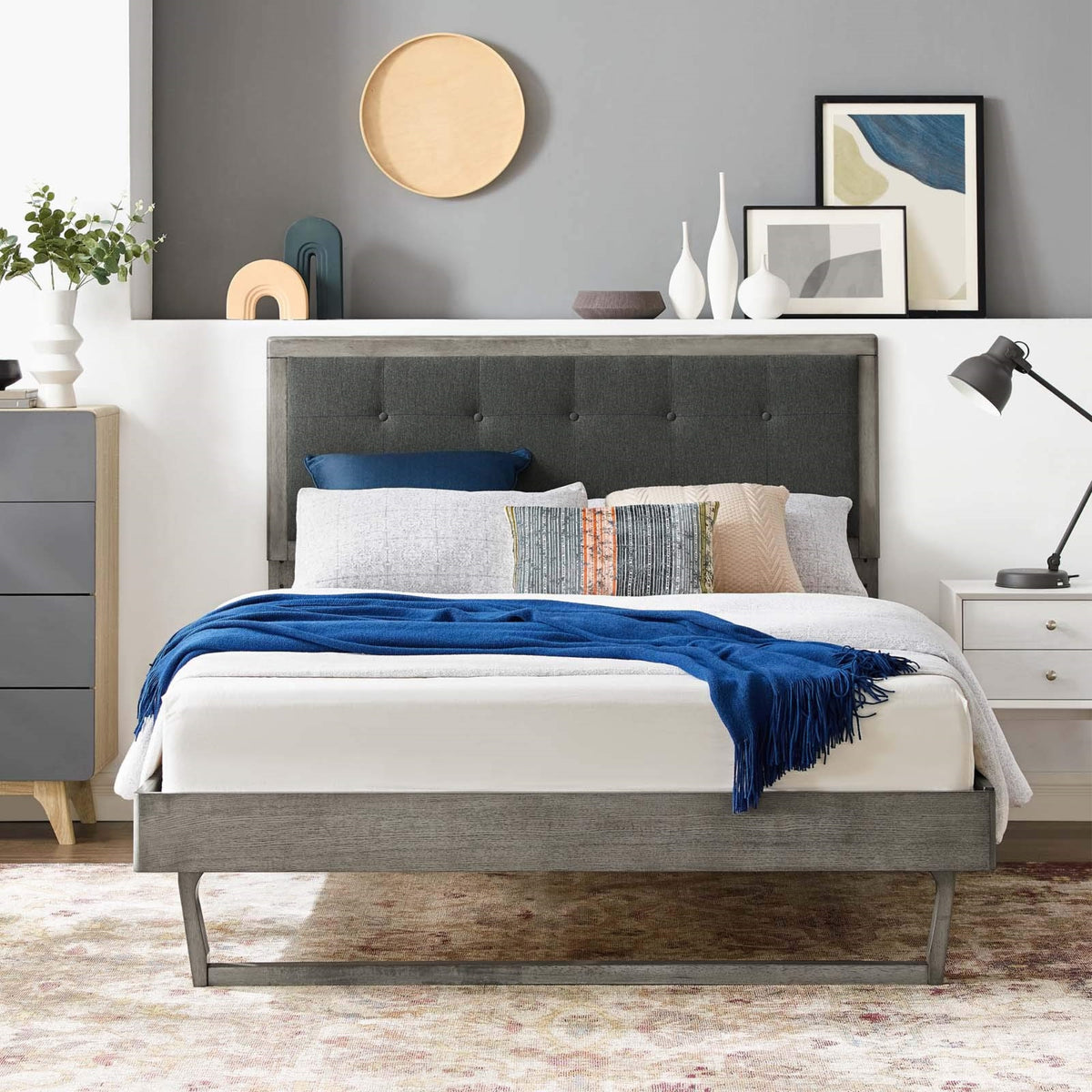 Casafoyer Mod-6635-Gry-Cha Willow King Wood Platform Bed With Angular Frame, Gray Charcoal