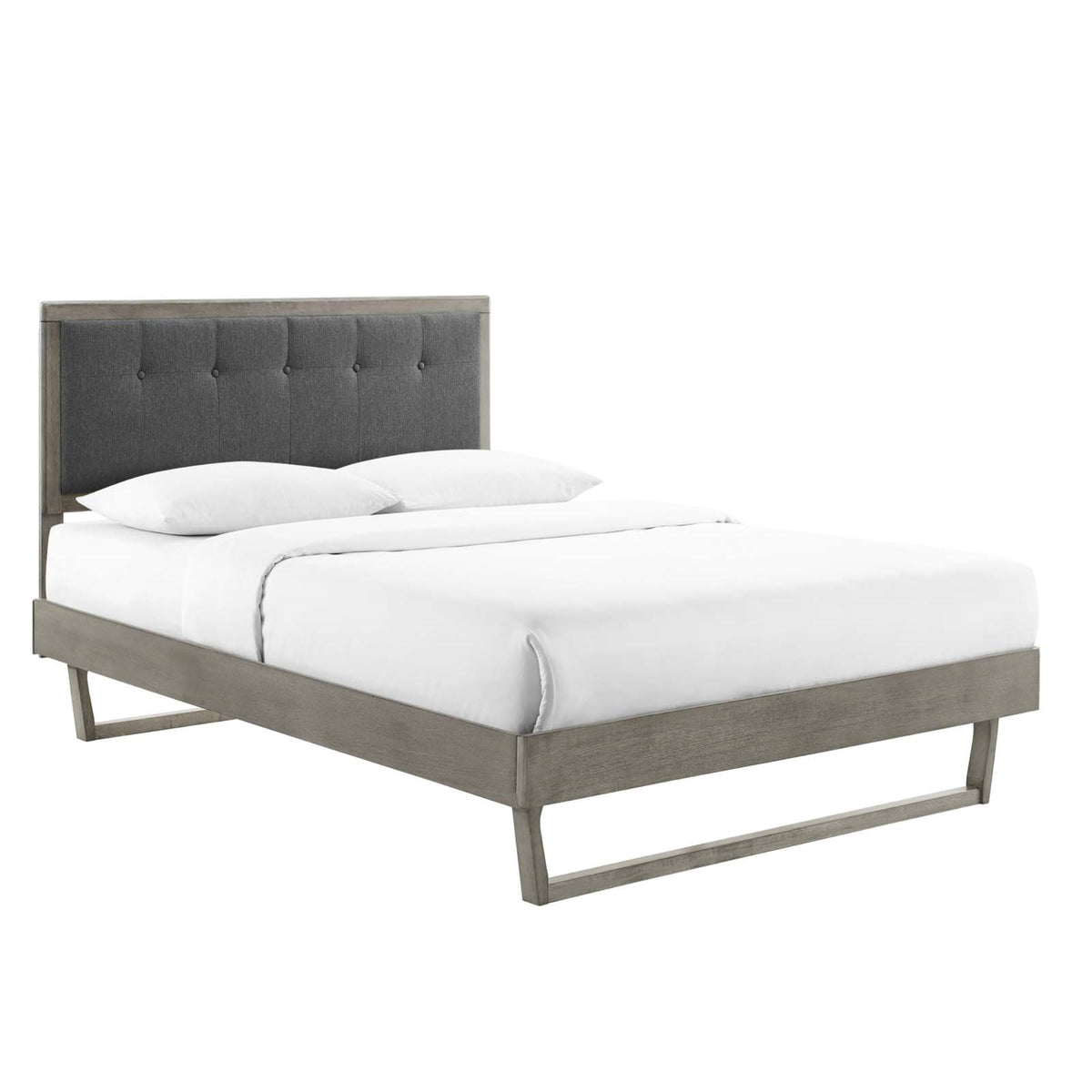 Willow King Wood Platform Bed With Angular Frame Gray Charcoal