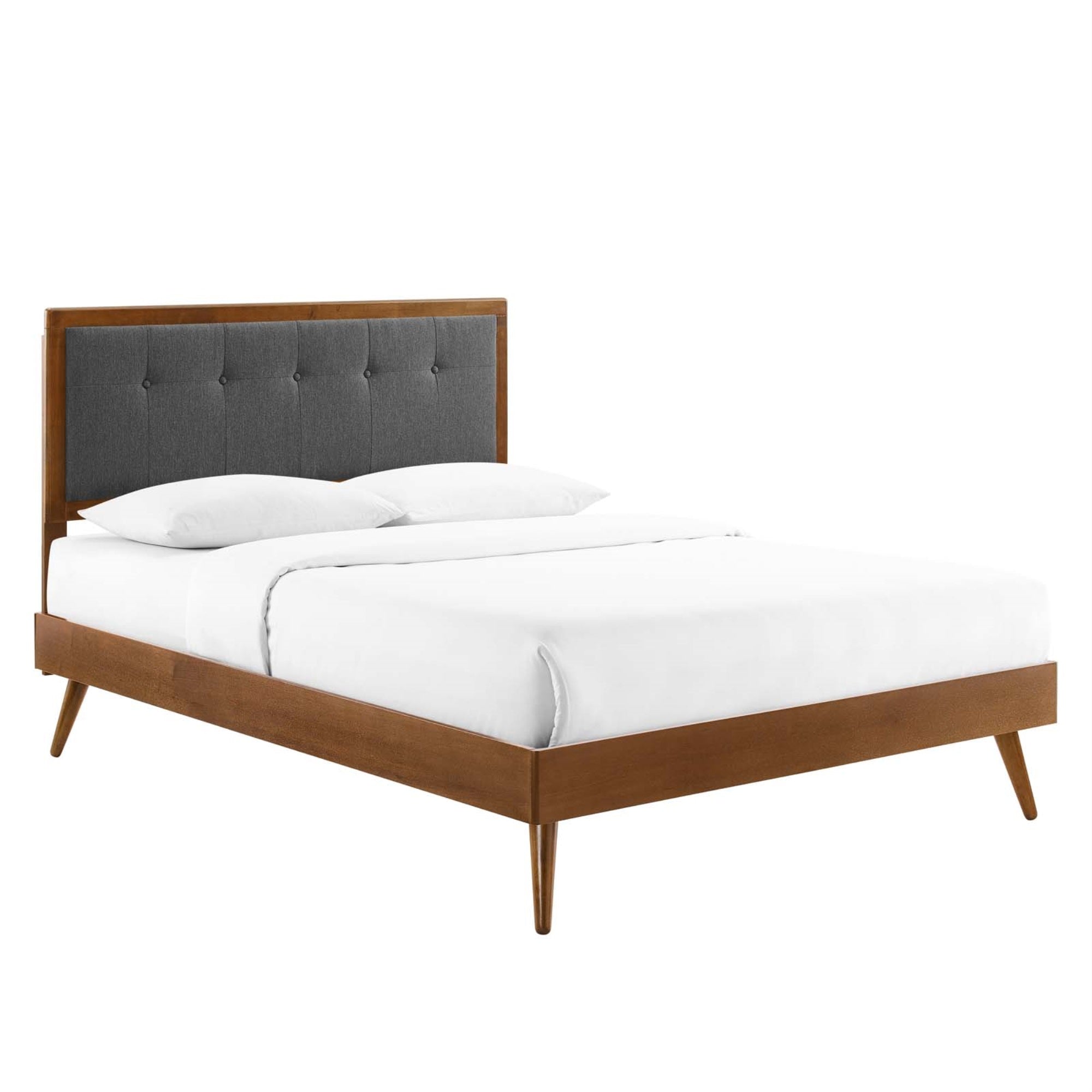 Willow Full Wood Platform Bed With Splayed Legs Walnut Charcoal