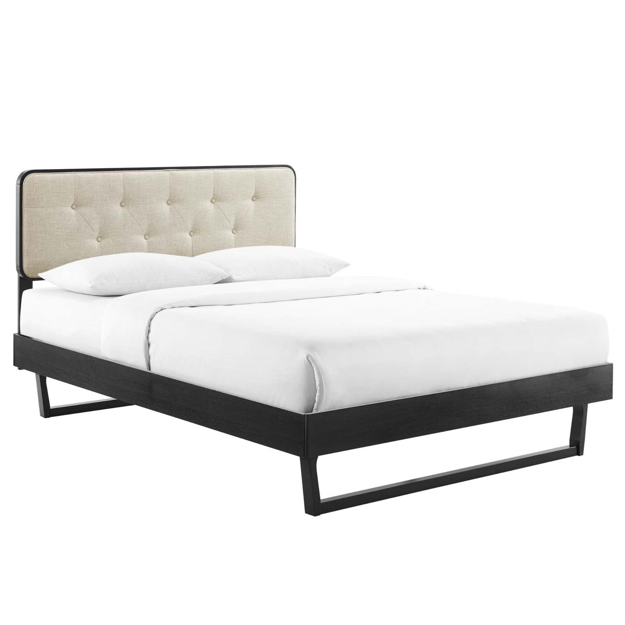 Bridgette Tufted Wood Full Platform Bed - Retro Mid-Century Style, Button Tufted Headboard, Wood Grain Frame, Sturdy Support System, No Box Spring Needed.
