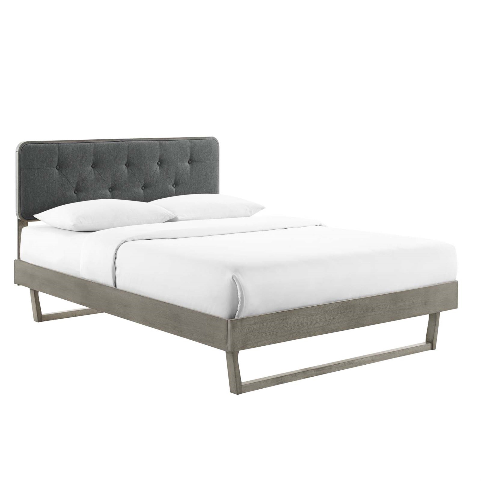 Bridgette Tufted Wood King Platform Bed - Modern Retro Style, Button Tufted Headboard, Sturdy Wood Frame, No Box Spring Needed, Easy Assembly
