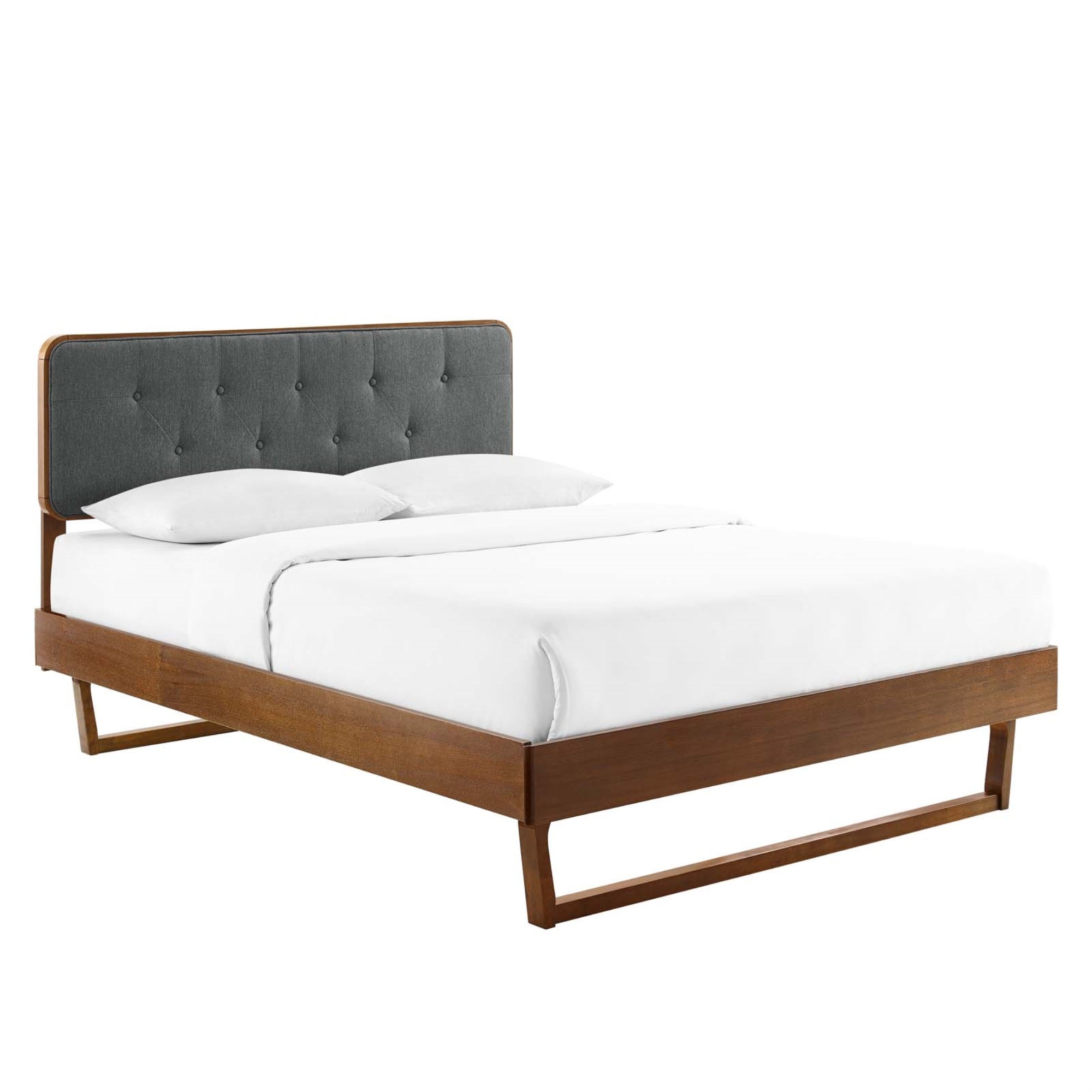 Bridgette Tufted Wood King Platform Bed - Modern Design With Retro Details And Organic Aesthetics - Sturdy And Long-Lasting - No Box Spring Needed - Assembly Required - 601 Lbs Weight Capacity