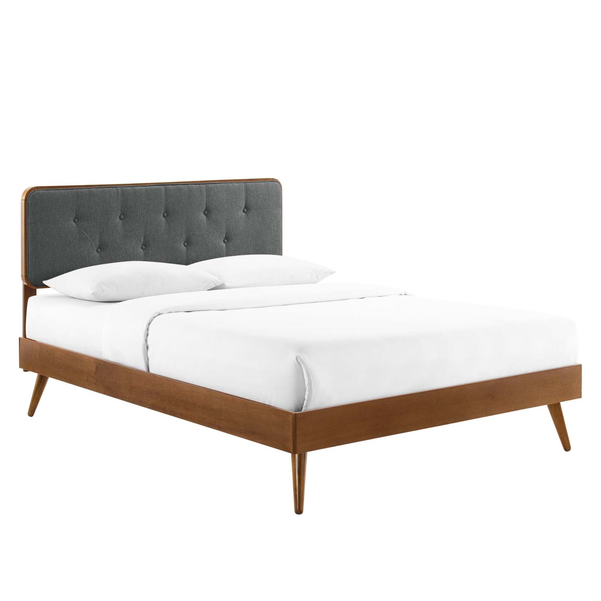 Bridgette Tufted Wood Full Platform Bed - Retro Charm, Mid-Century Design, Sturdy Construction, No Box Spring Needed, Walnut Charcoal