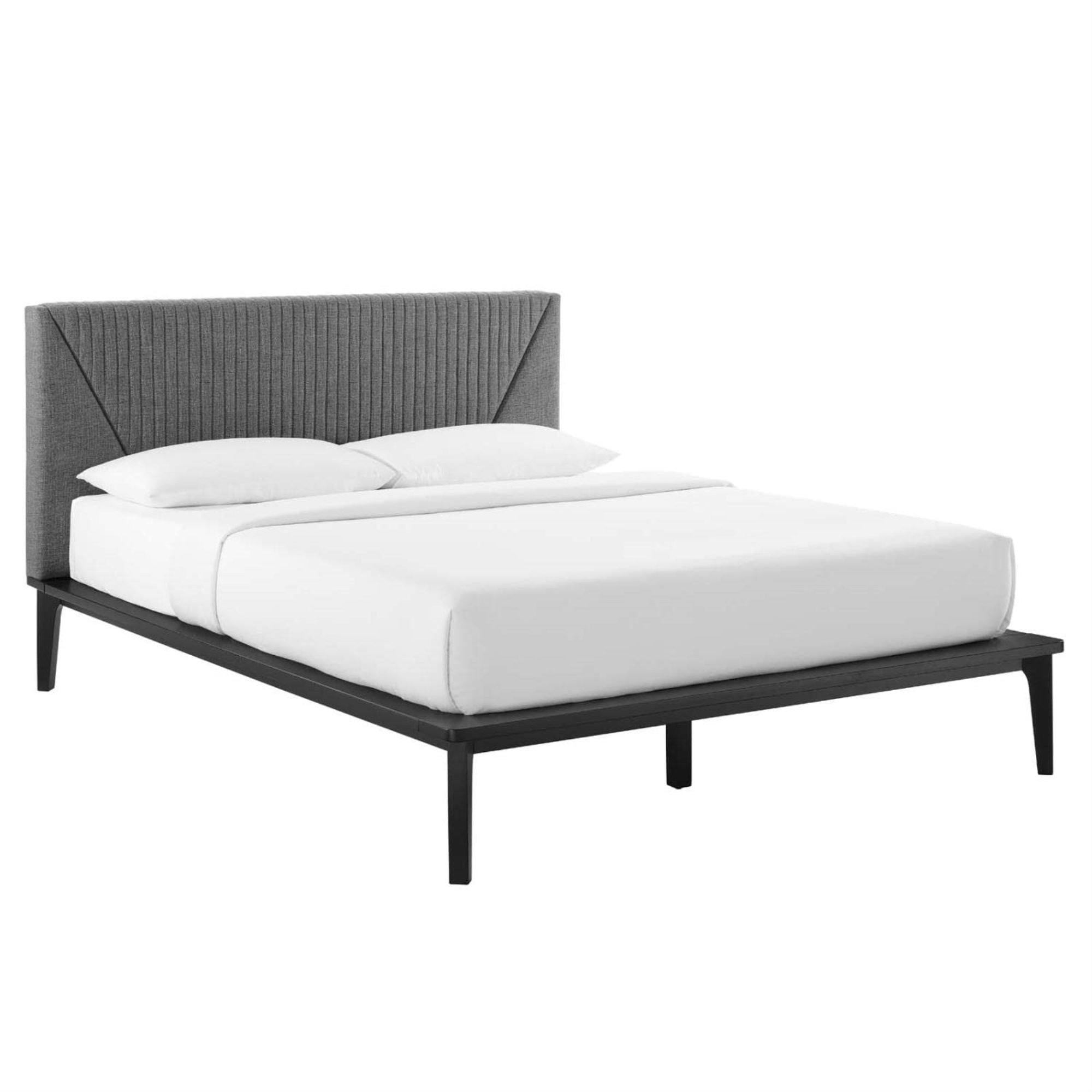 Casafoyer Dakota Upholstered Polyester Fabric Queen Platform Bed In Black/Gray