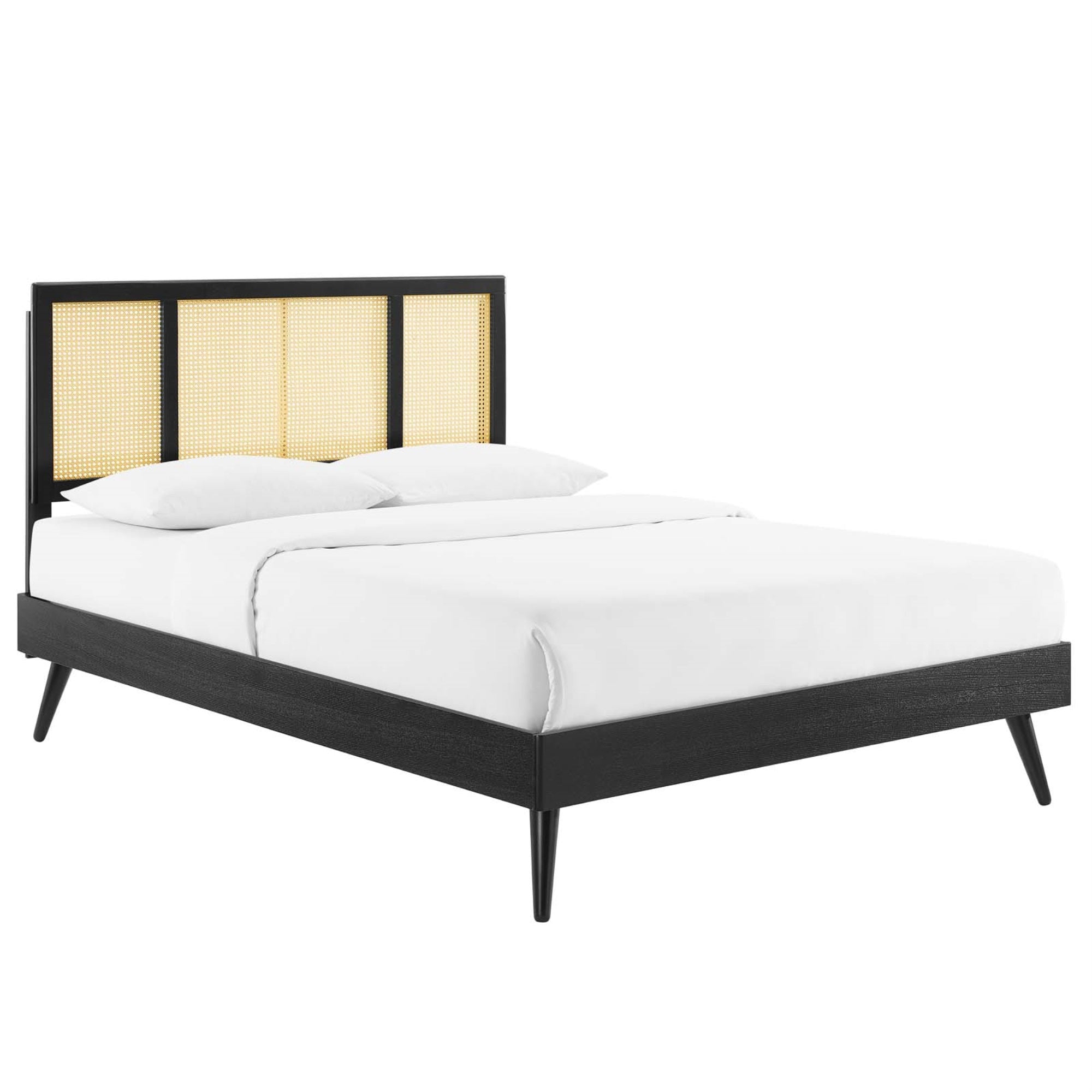 Kelsea Woven Cane Rattan Wood King Platform Bed - Retro Design, Natural Aesthetics, High-Quality Wood, Sturdy Construction, No Box Spring Needed, Easy Assembly - King Size
