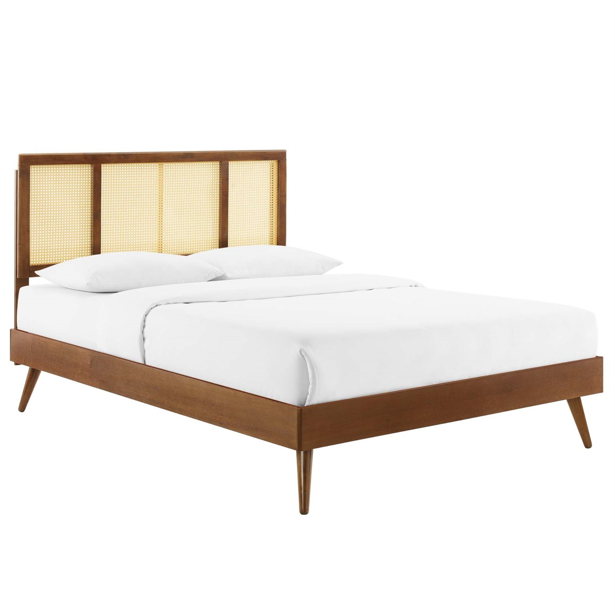 Kelsea Woven Cane Rattan Wood King Platform Bed - Retro Design, Natural Aesthetics, Durable Construction, Supports Various Mattresses, Easy Assembly