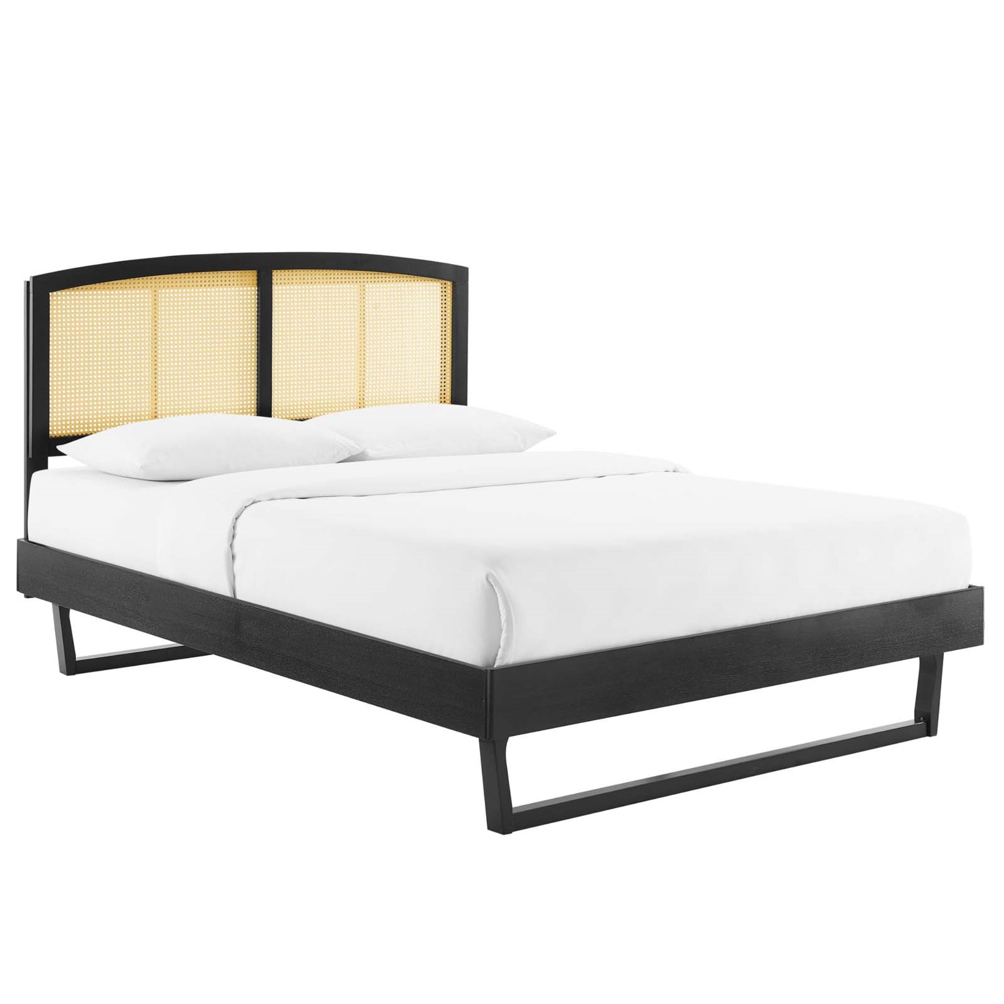 Sierra Woven Cane Rattan Wood Full Platform Bed - Mid-Century Modern Design With Tropical Flair - Sturdy And Stable - No Box Spring Needed - Supports Various Mattress Types - Assembly Required - Weight Capacity 601 Lbs