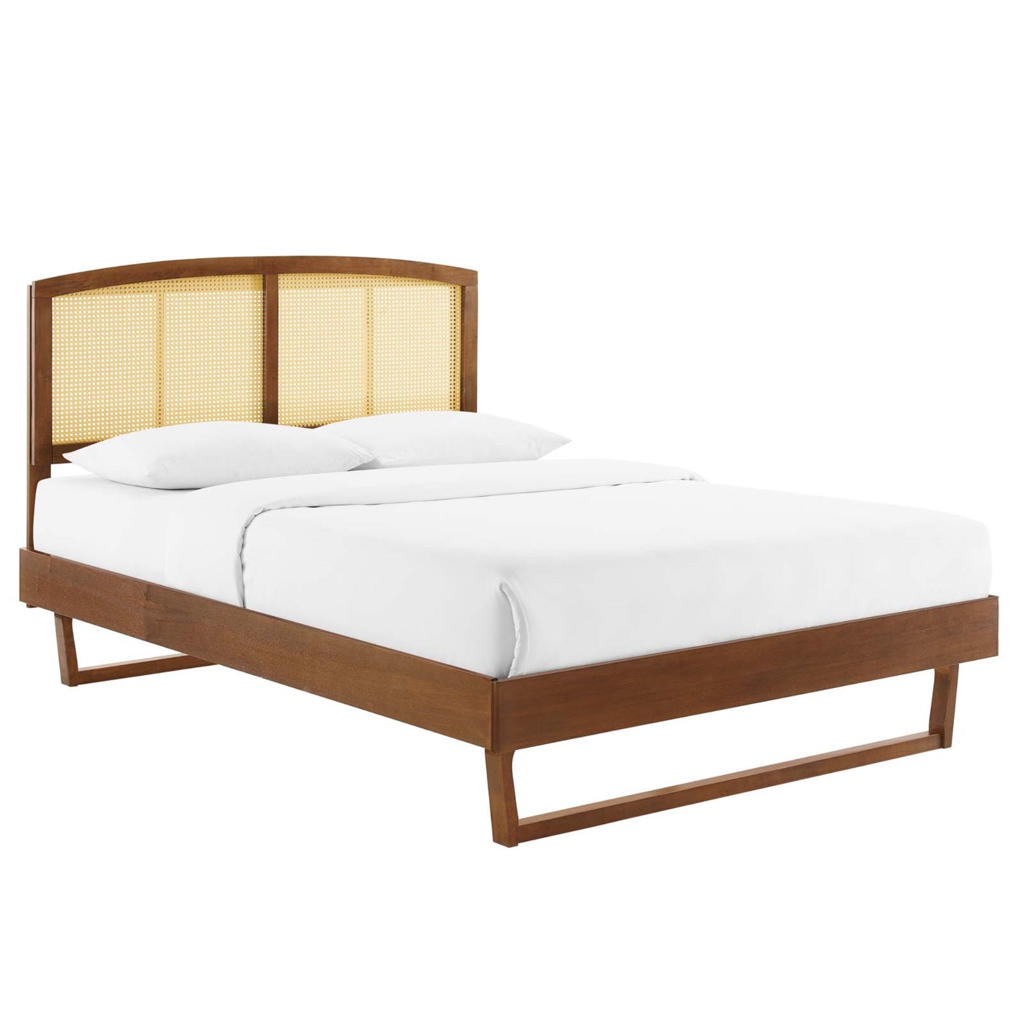 Sierra Woven Cane Rattan Wood King Platform Bed - Tropical Mid-Century Design, Durable Construction, Easy Assembly - Includes Headboard & Frame